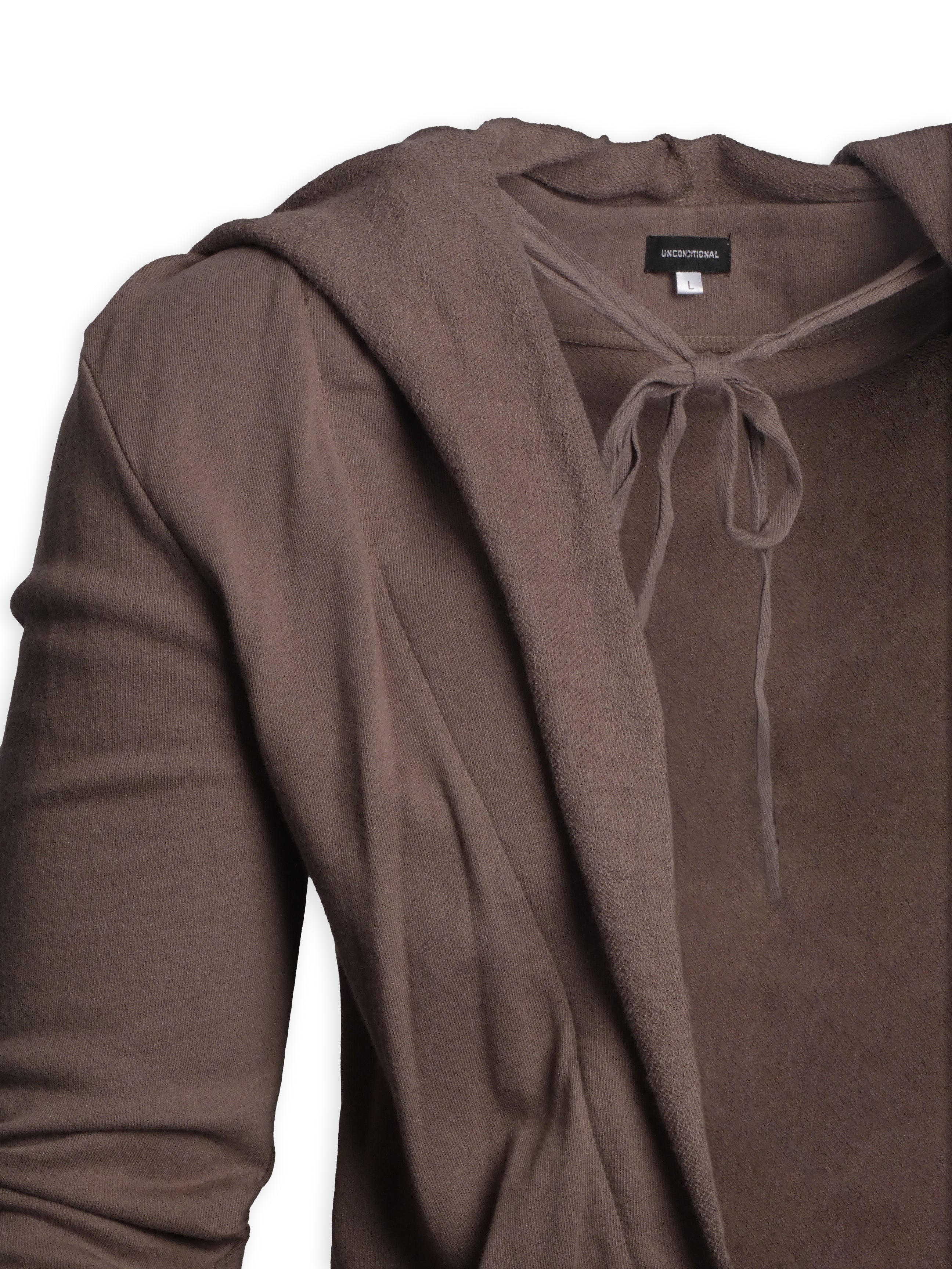 Brown Open V Cut Two Button Hooded Cardigan