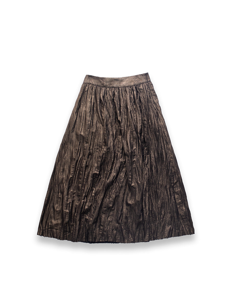 Bronze Crinkled Textured Silk Skirt