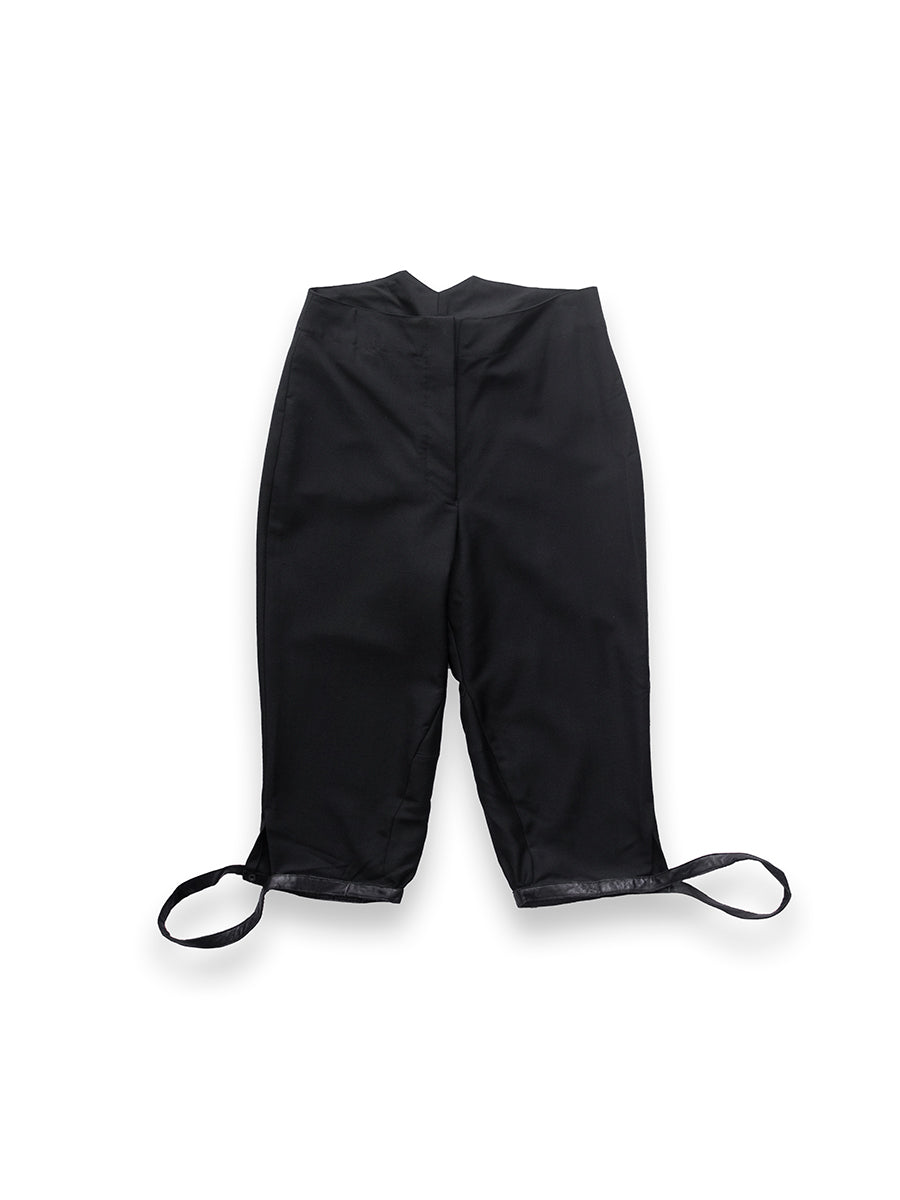 Black 3/4 length Shorts With Cuffed Leather Hem and Straps