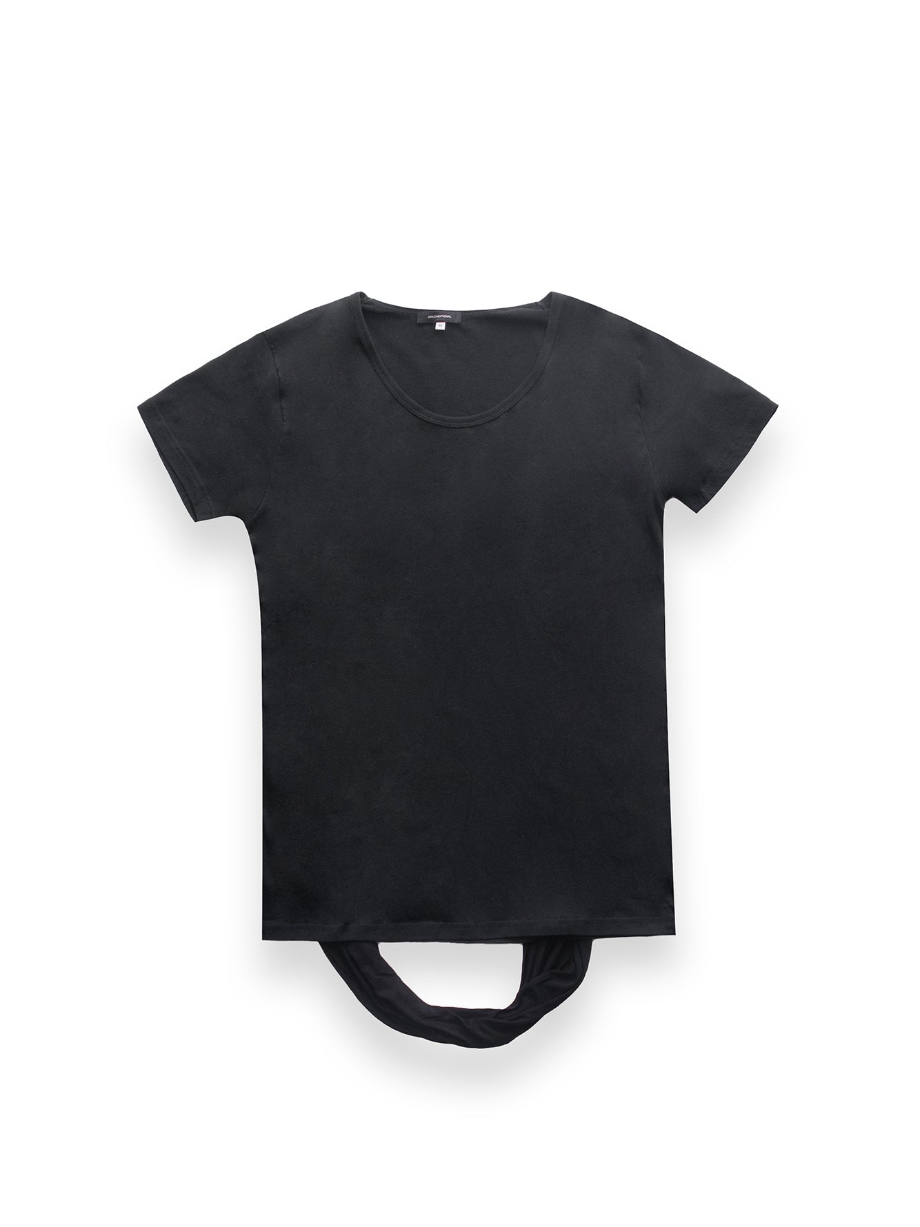 Dark Navy T-Shirt With Black Drape Material Detail