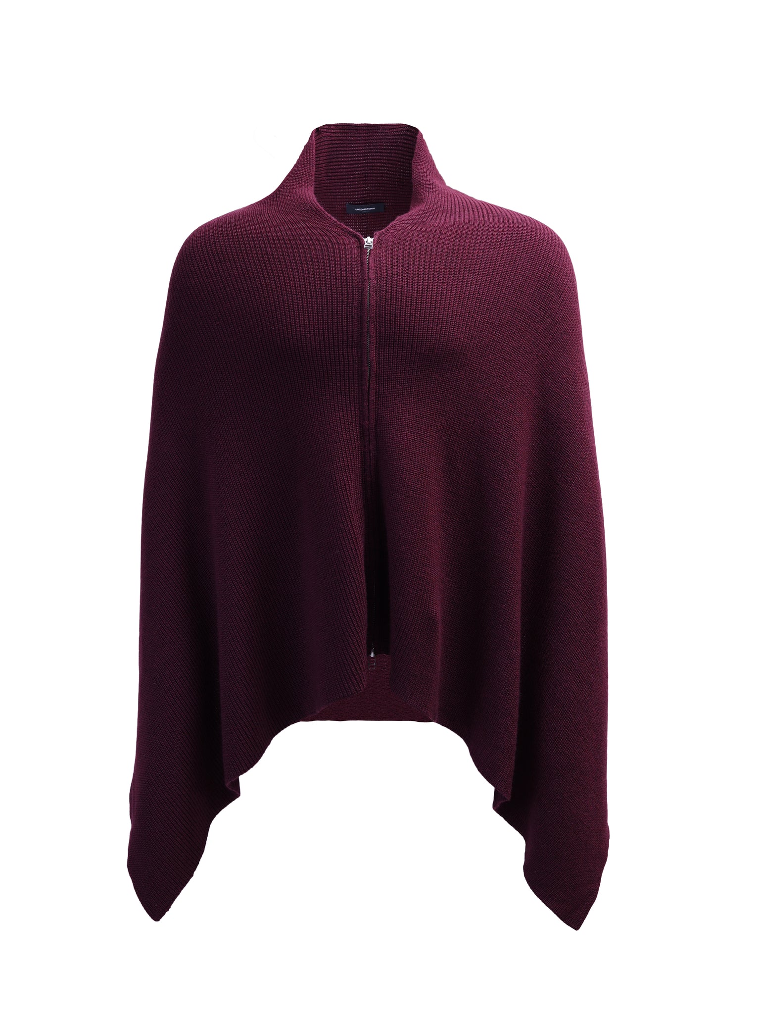 Burgundy Zip-Up Wool Poncho