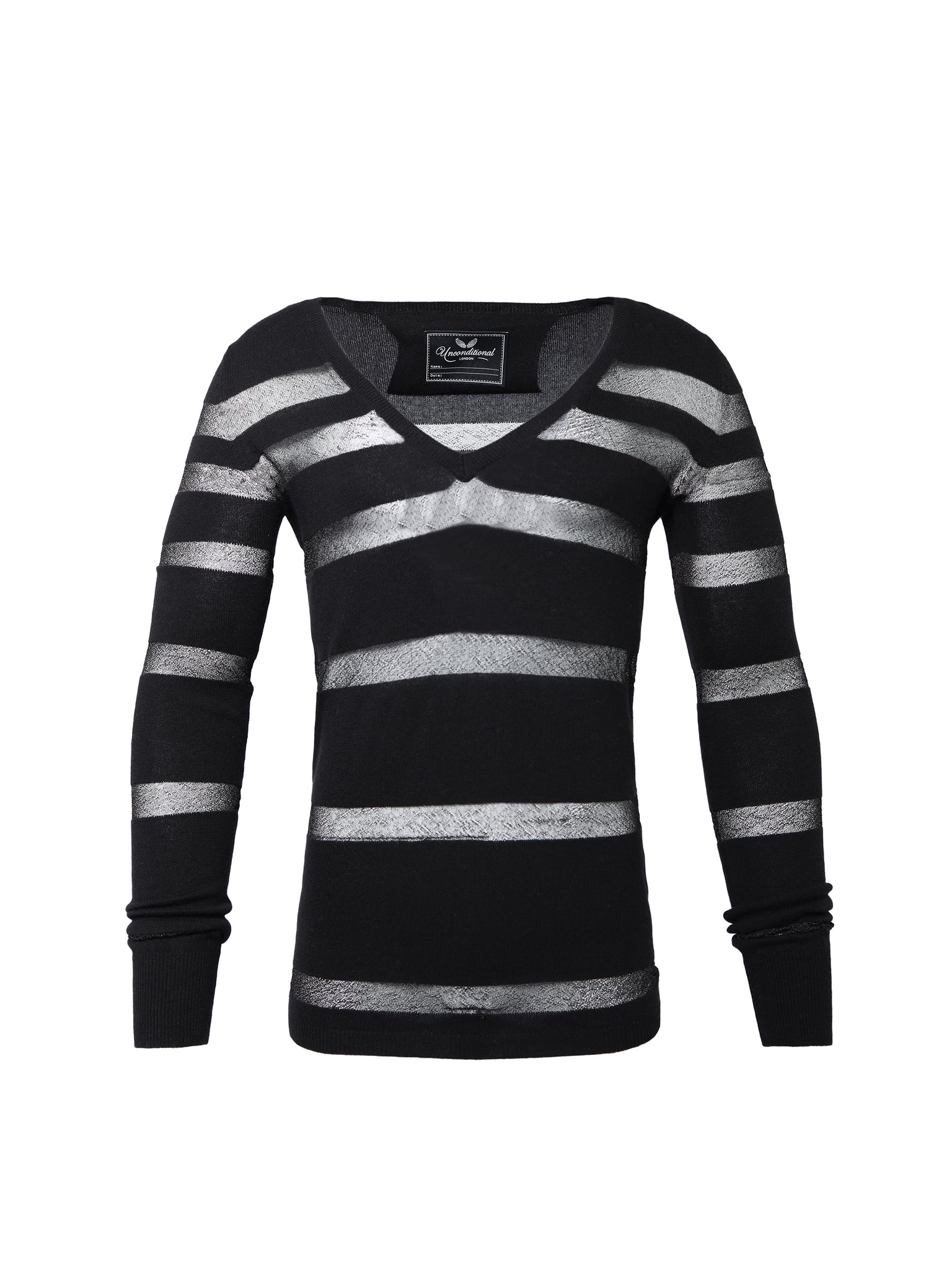 Black and Mesh V-Neck Striped Lose Fitted Jumper