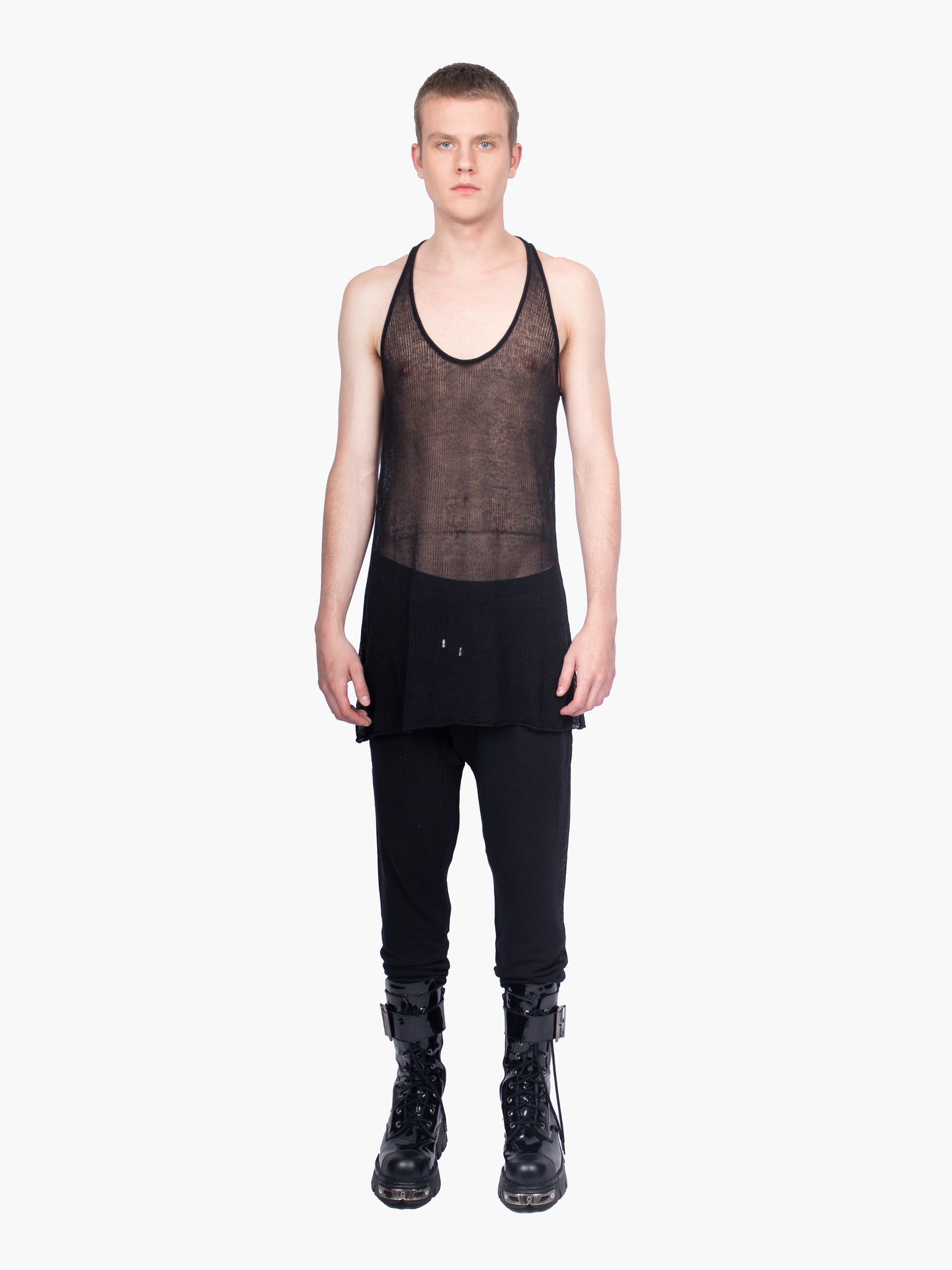 Black Sheer Ribbed Vest Top