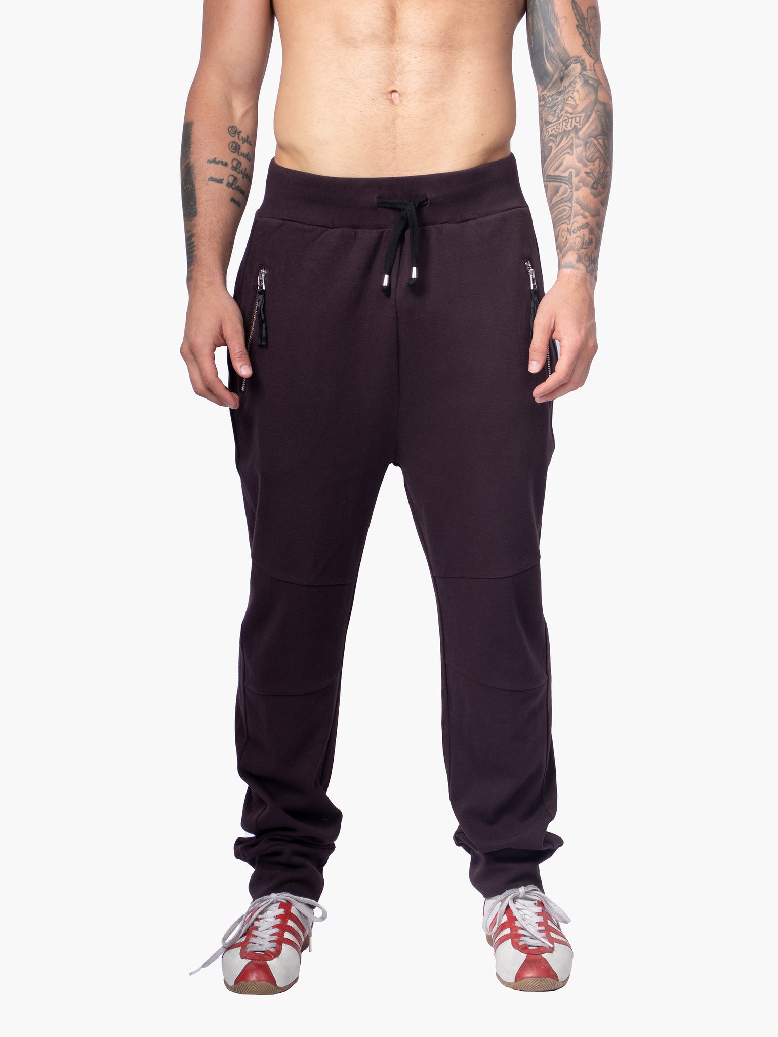 Single Zip Joggers in Burgundy