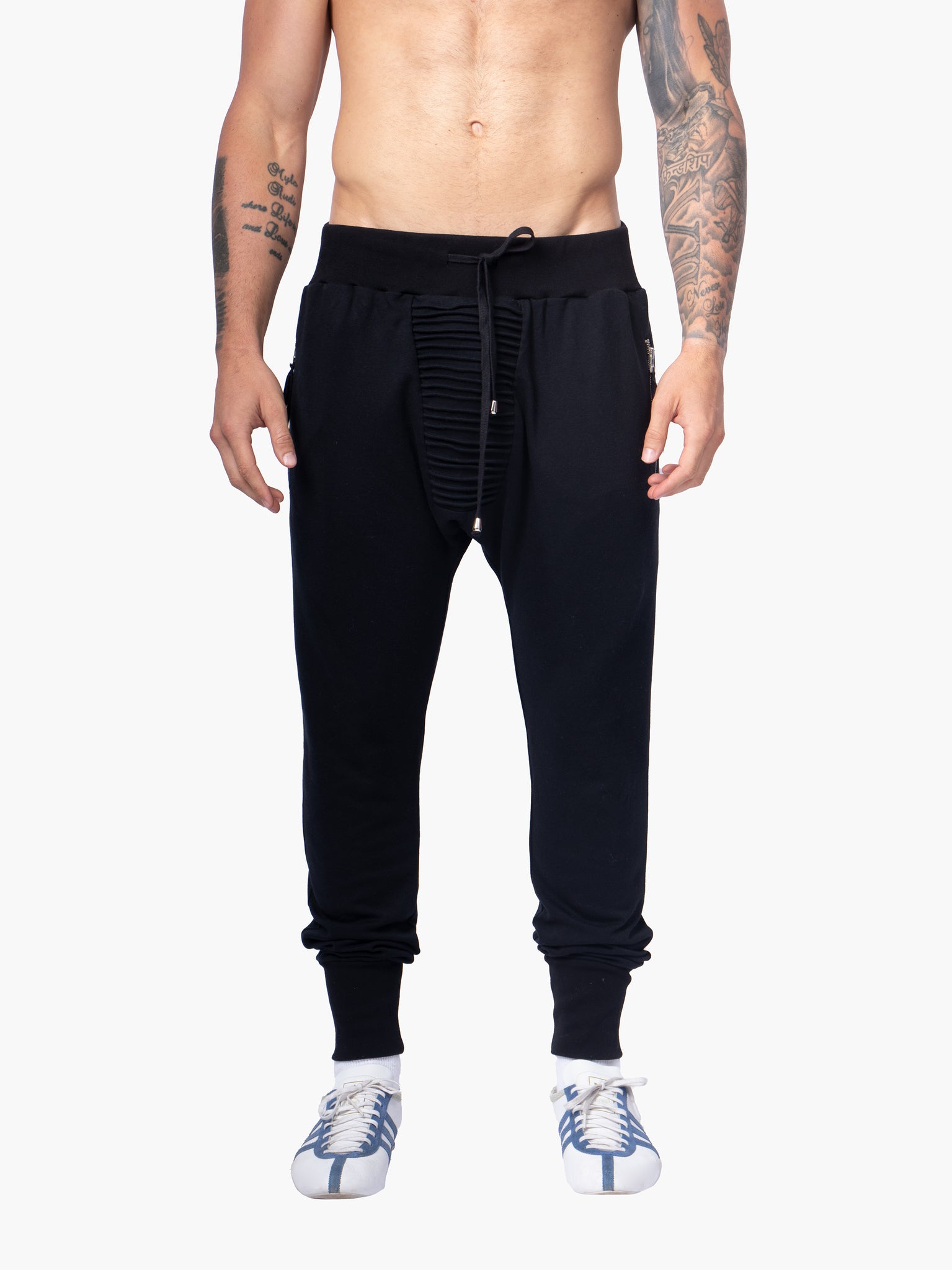 Black Joggers With Ribbed Crotch Detail