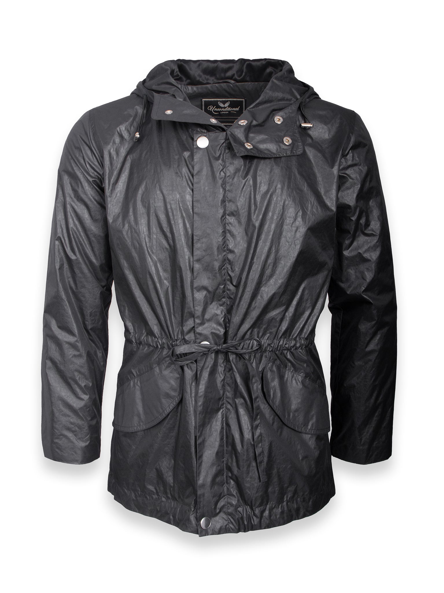 Black Button Up Parker Rain Coat