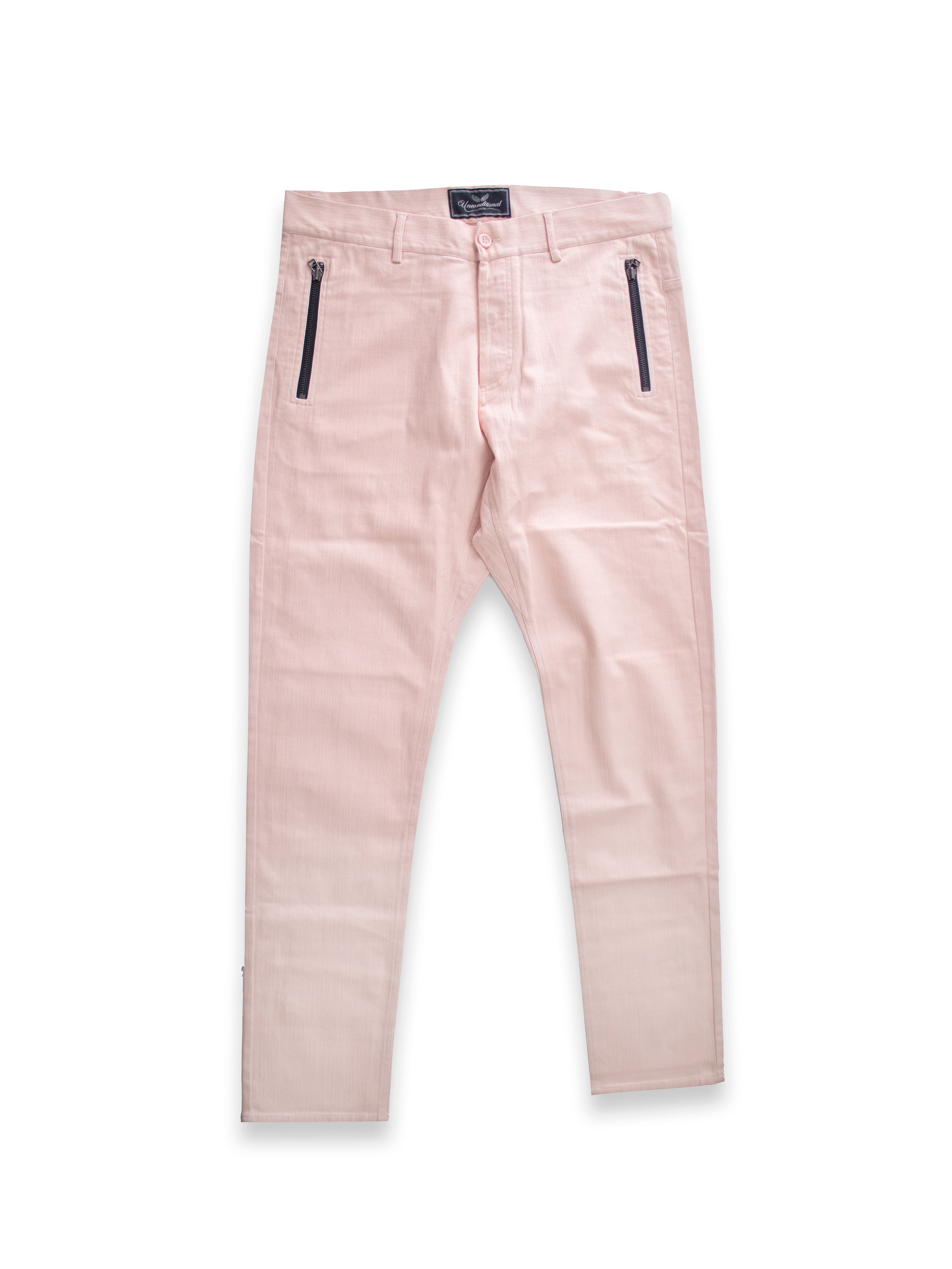 Light Pink Jeans with Black Pocket Zips