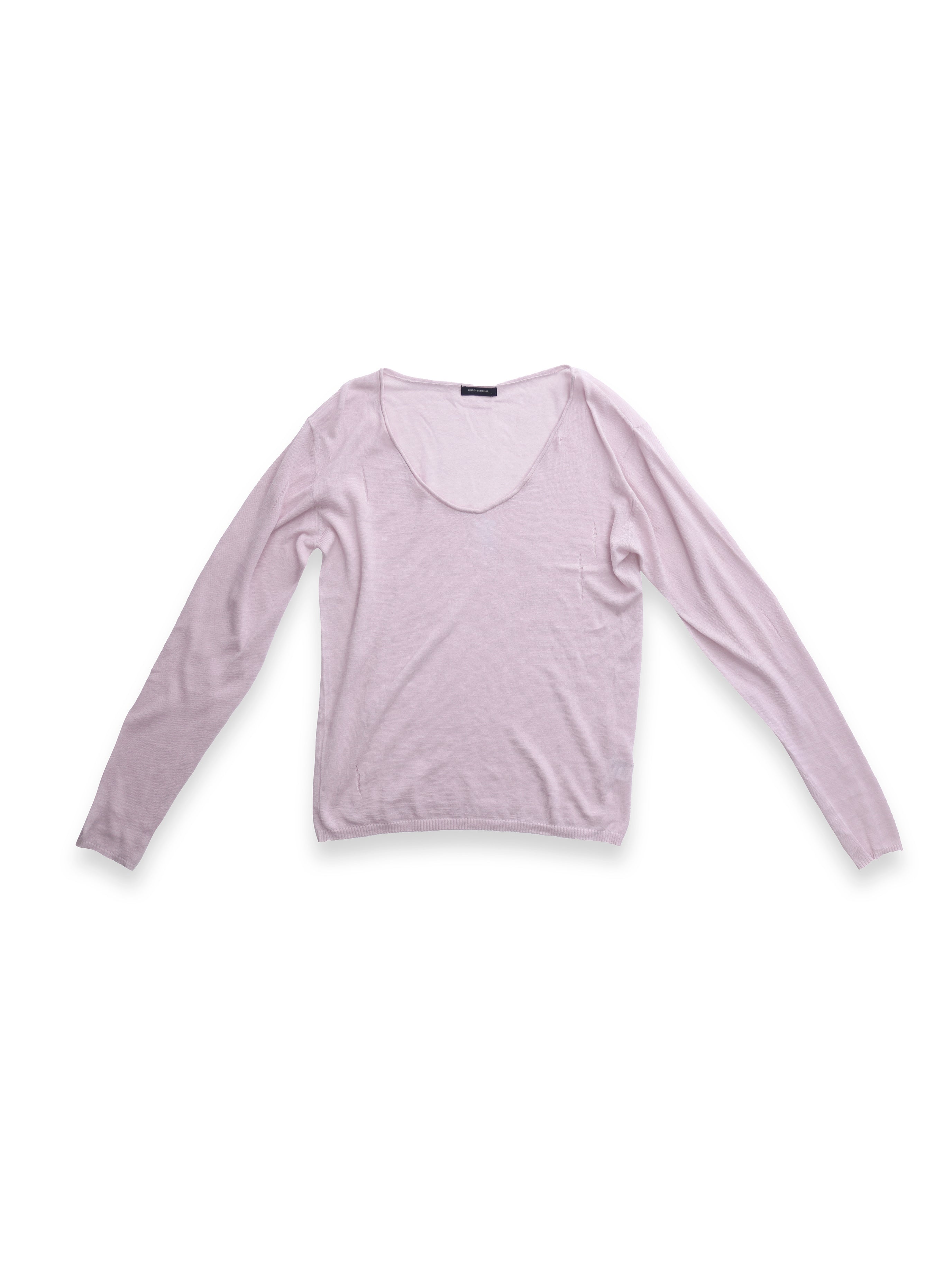 Light Weight Pink Distressed Low Neck Jumper