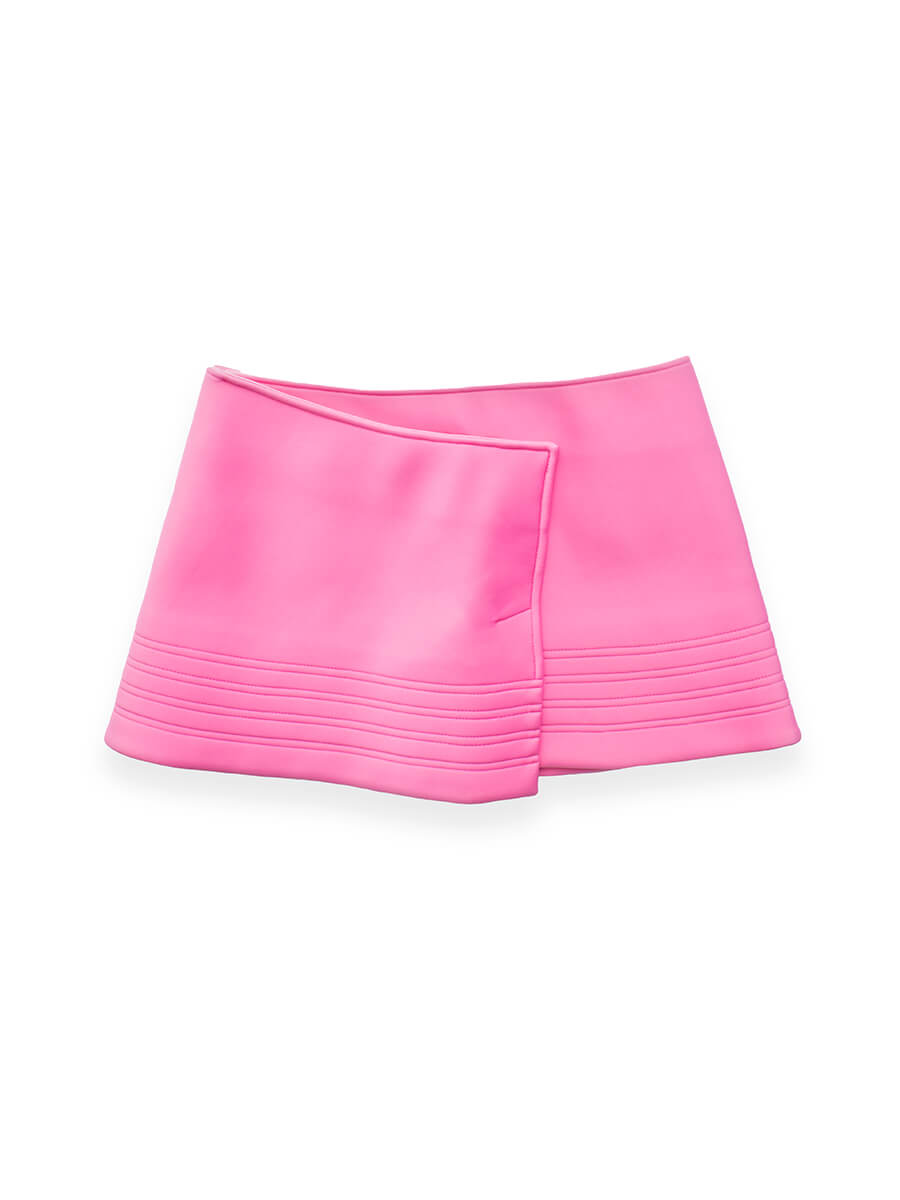 Pink Silk Ribbed Mini Skirt