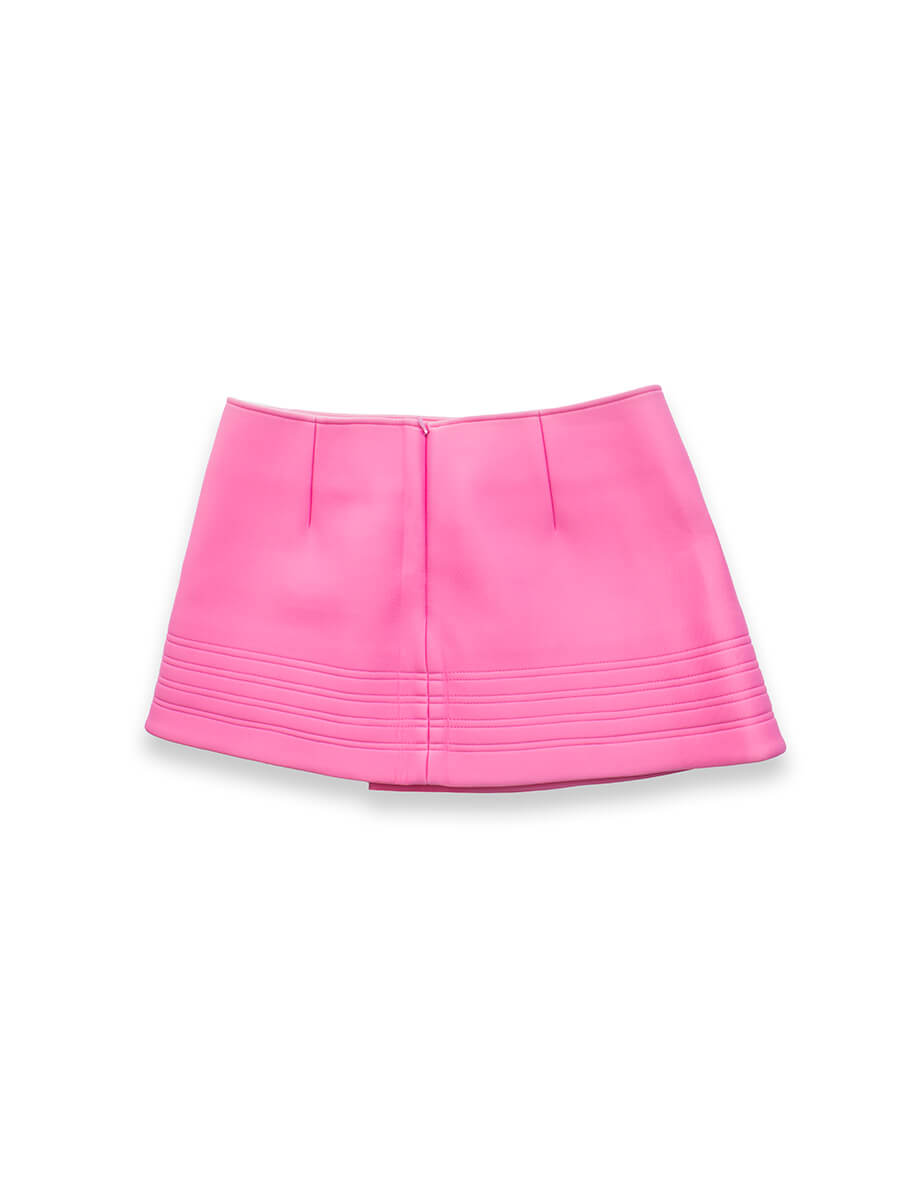 Pink Silk Ribbed Mini Skirt