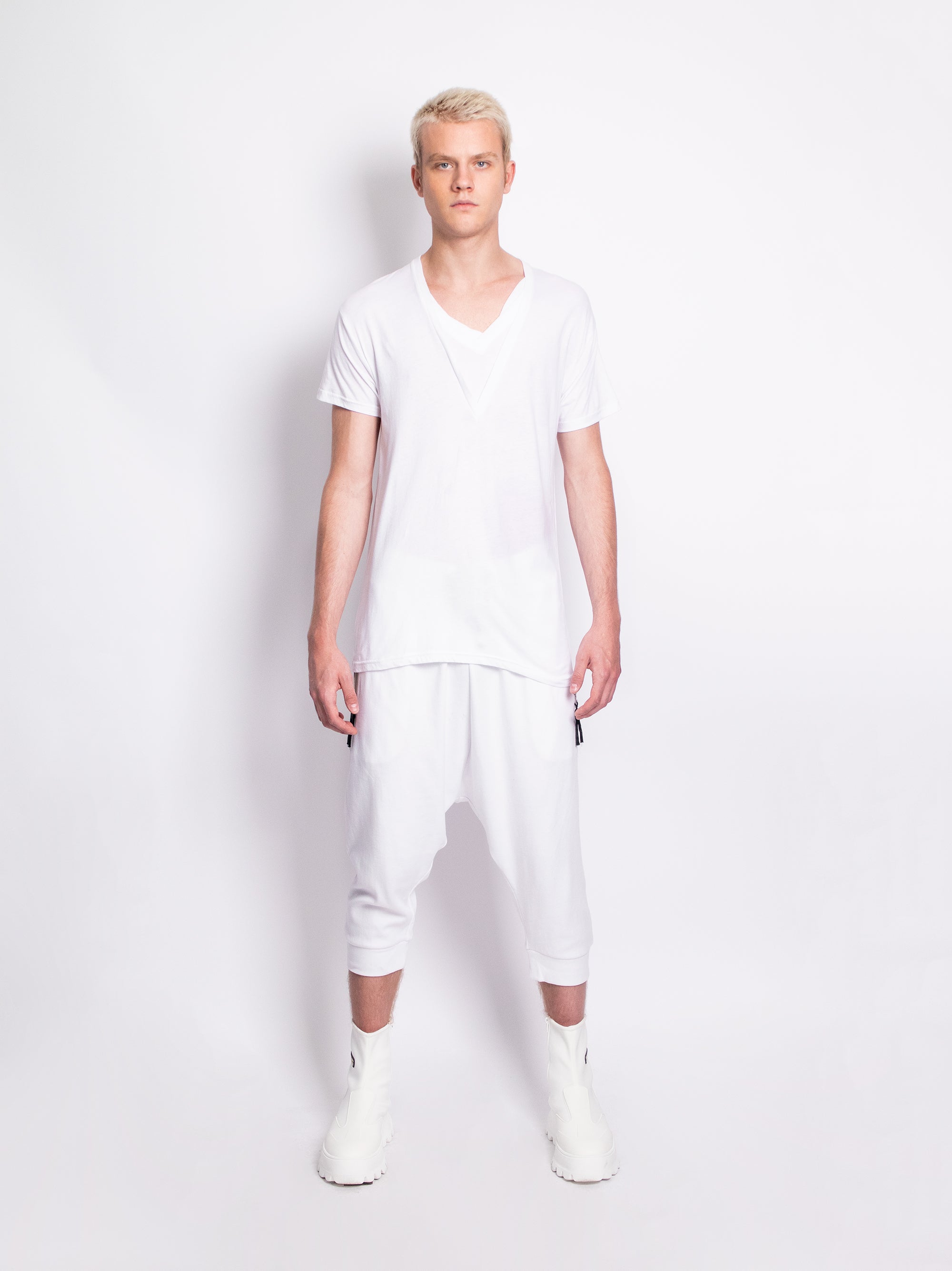 White Layered V-Neck T-Shirt