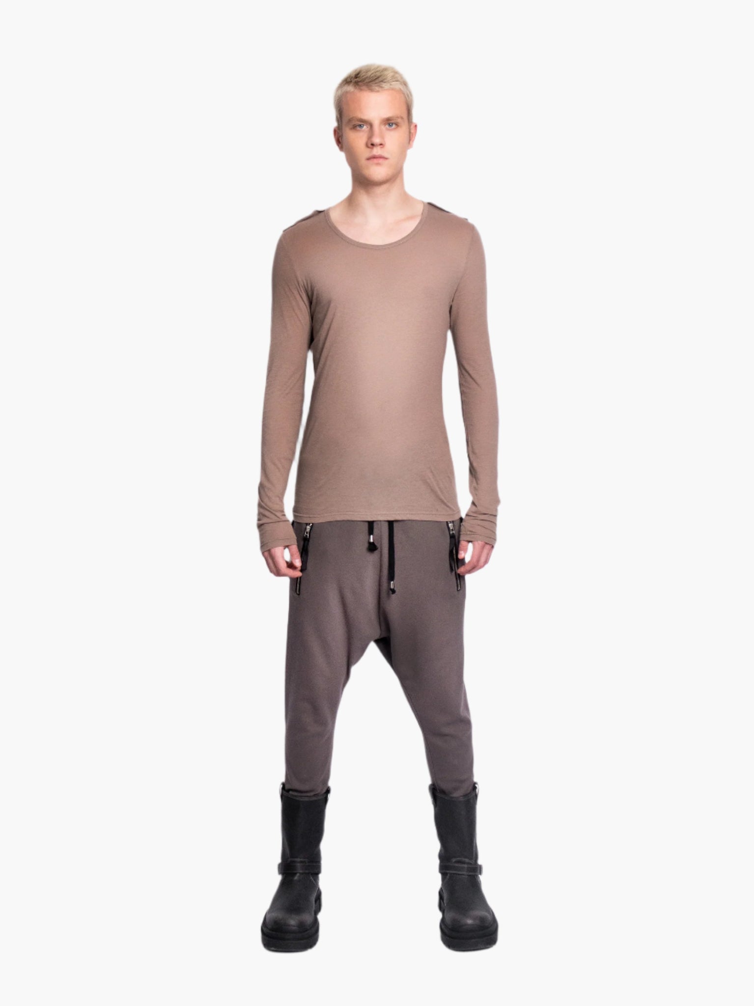 Light Brown Long Sleeve T-Shirt with Epaulettes