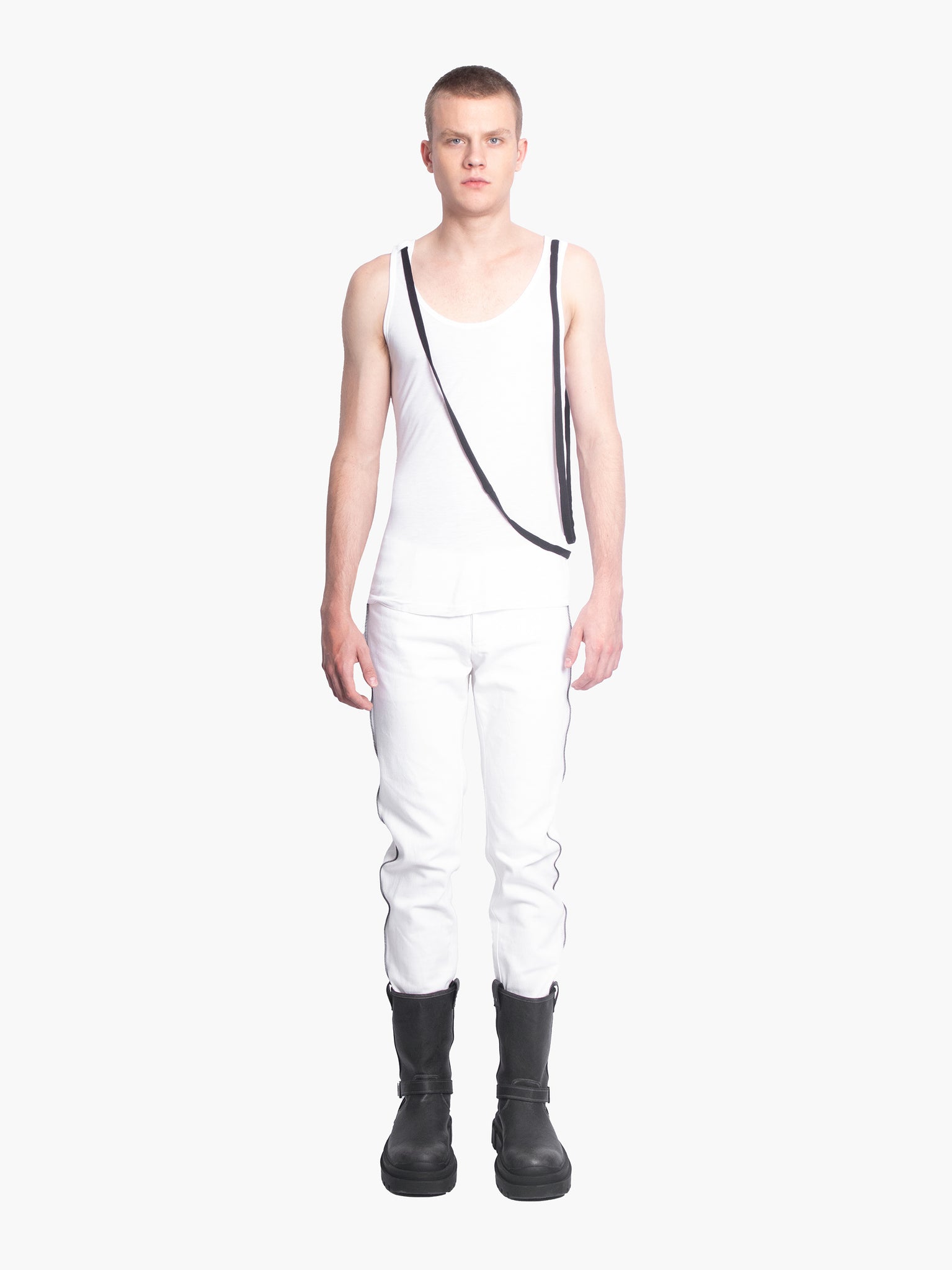 White Vest Top with Black Strap Detail