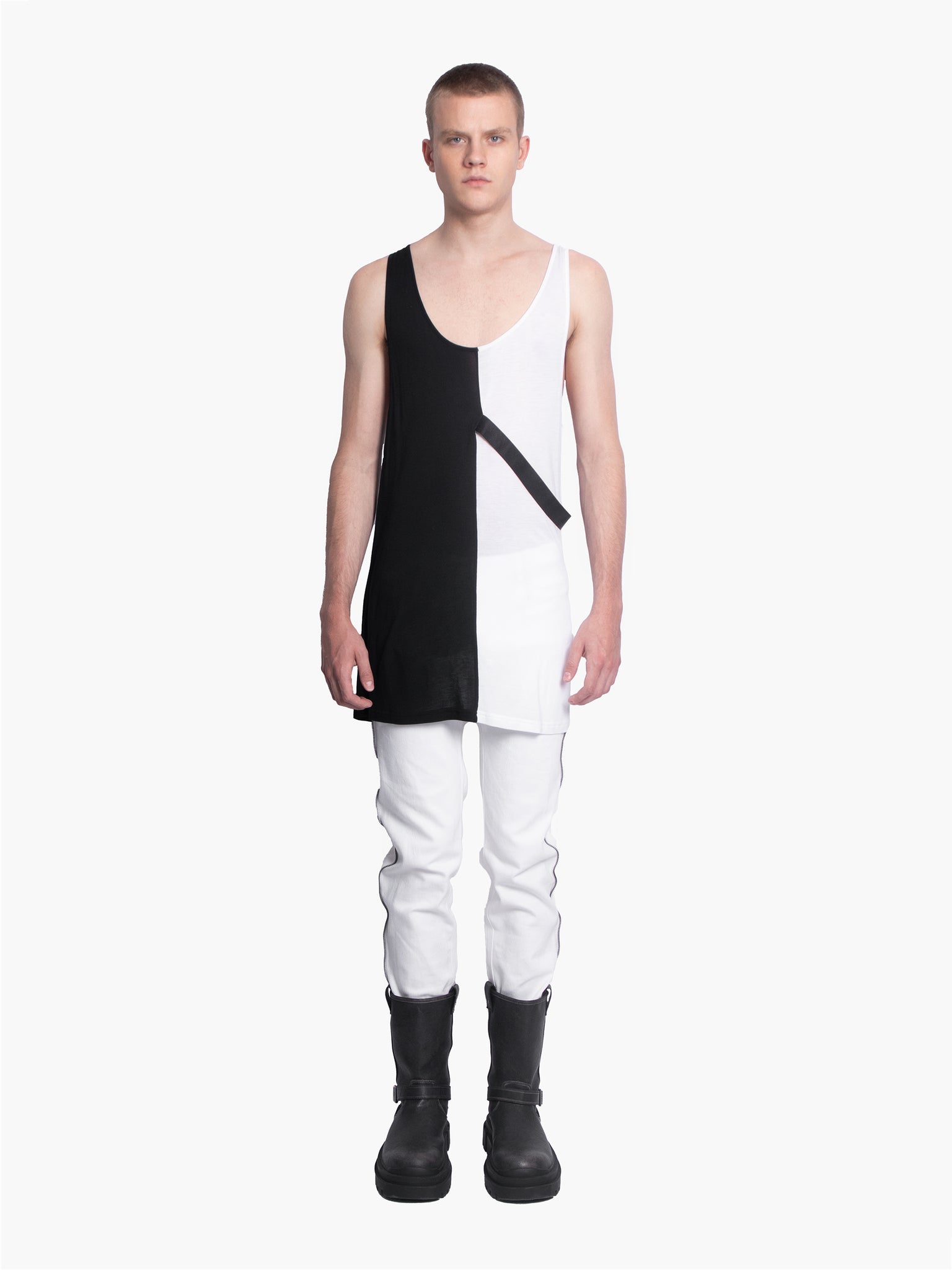 Black and White Vest Top with Black Strap