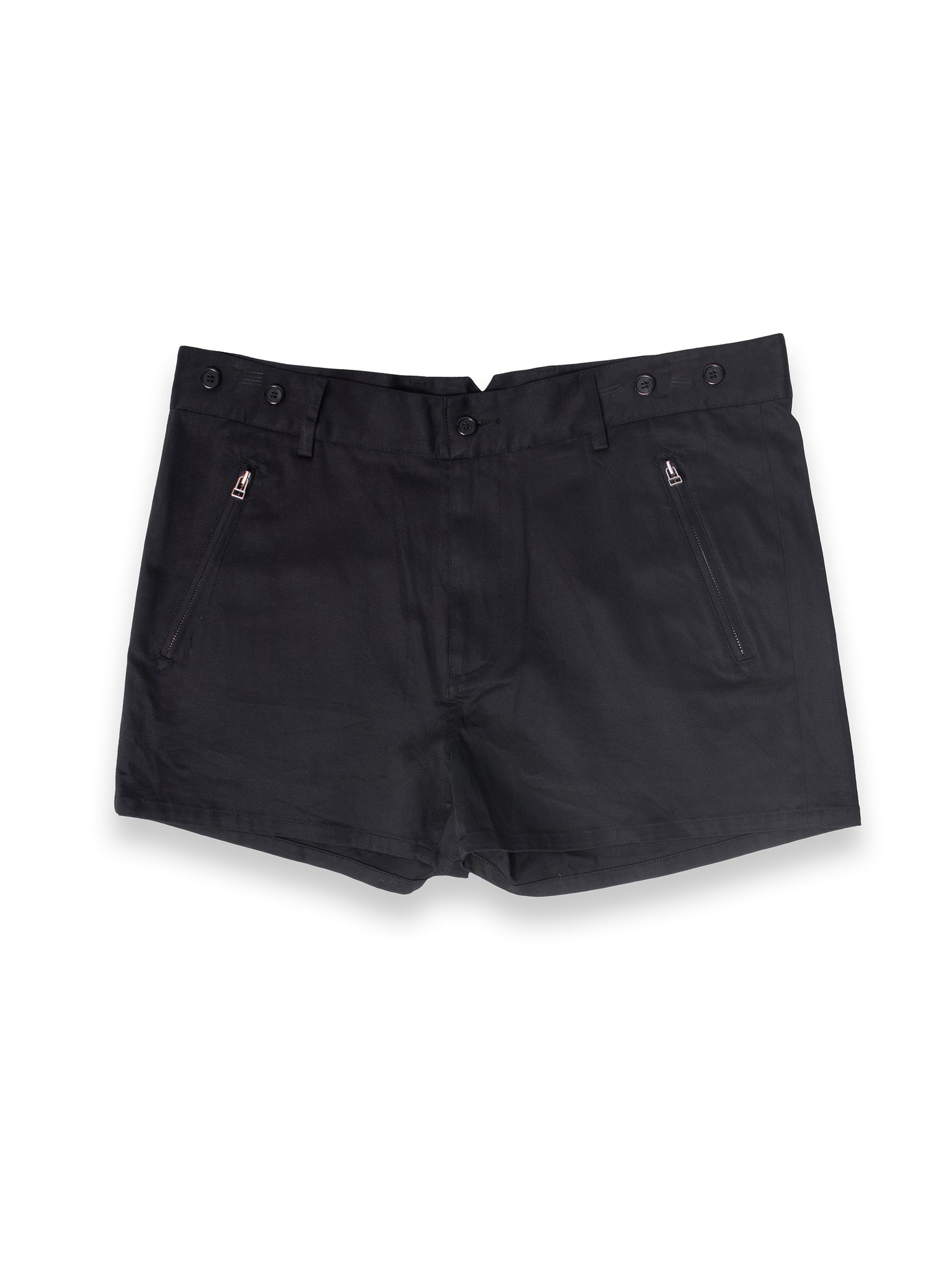 Black Cotton Short Shorts With Zip Details