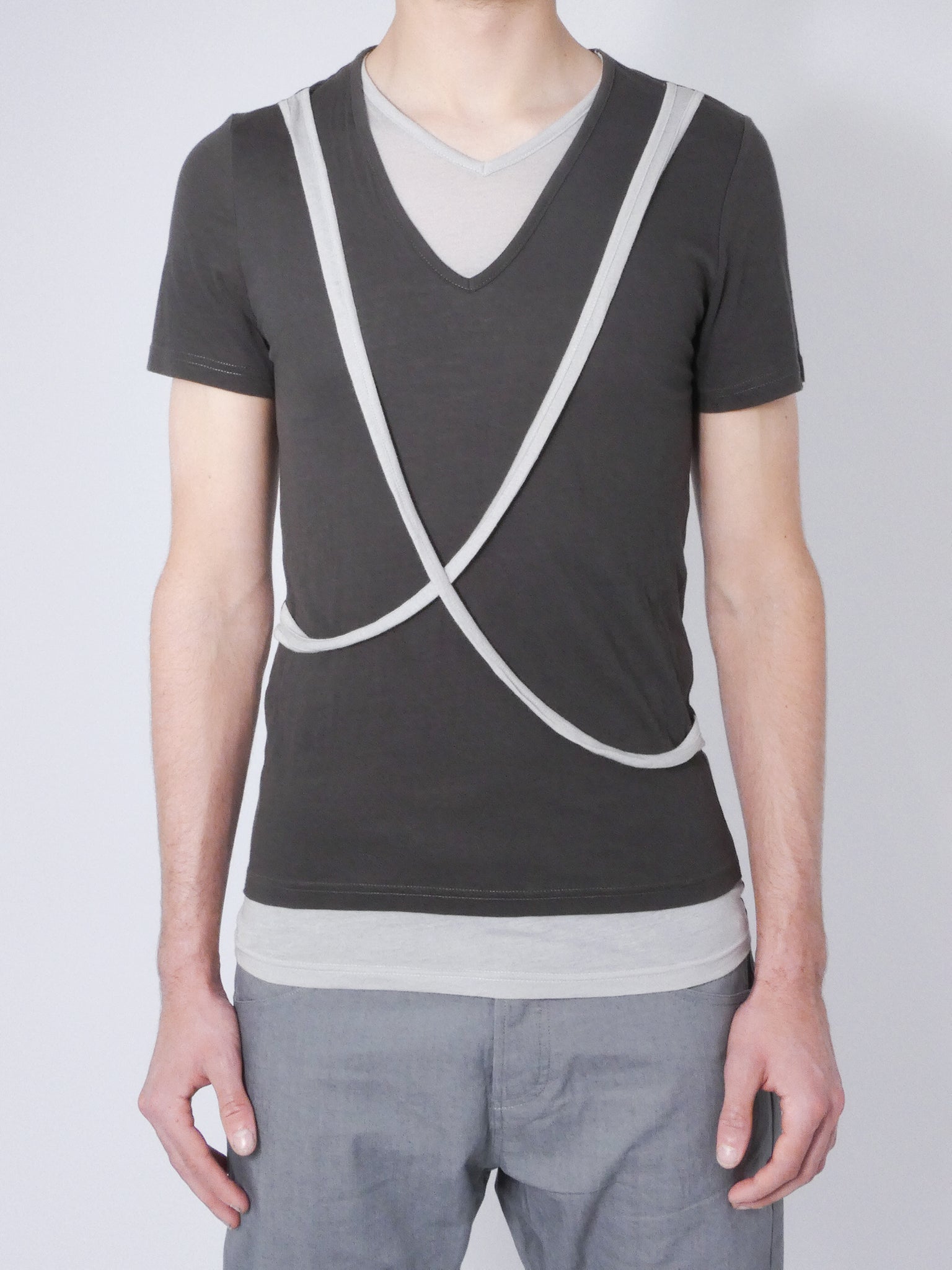 Black Layered T-Shirt with Grey Straps