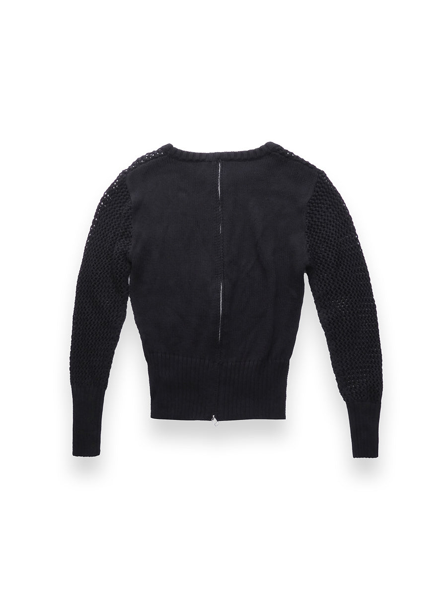 Black Knitted Jumper With Back Zip Accent