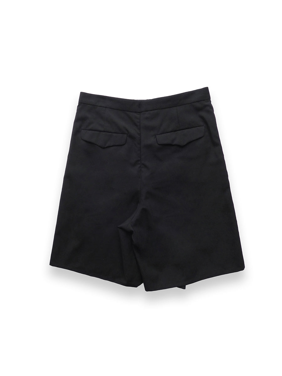 Black Asymmetrical One Pleat Shorts