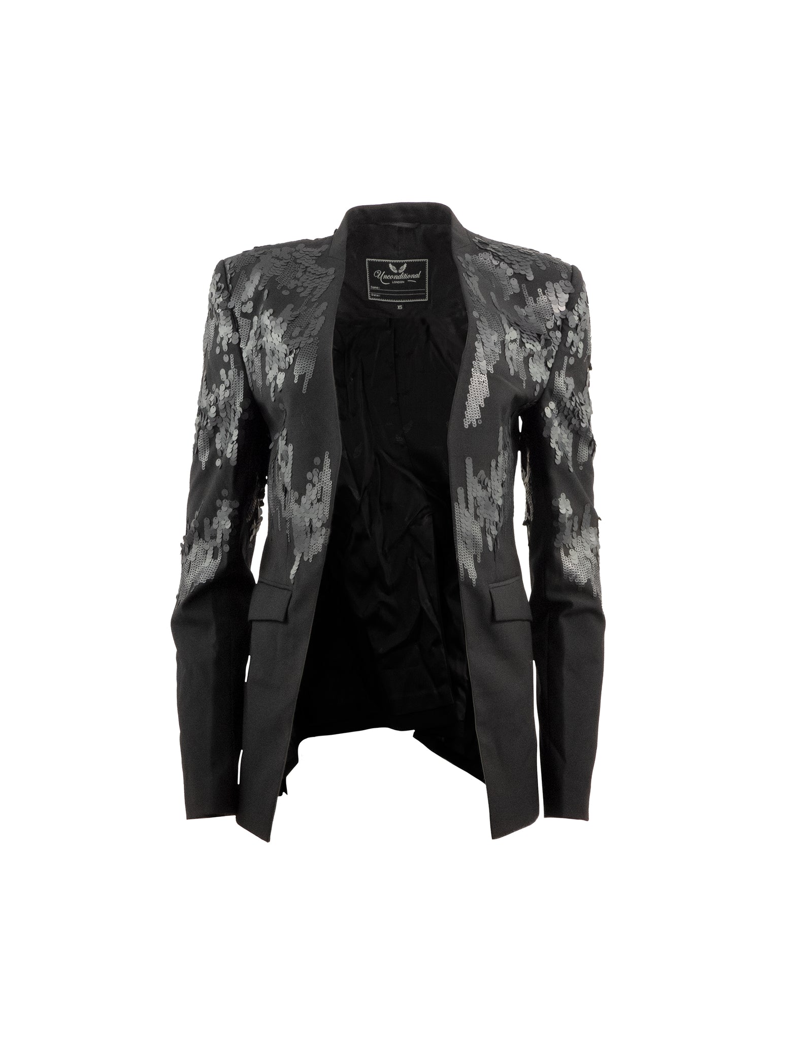 Black Matt Sequin Wool Tailored Blazer