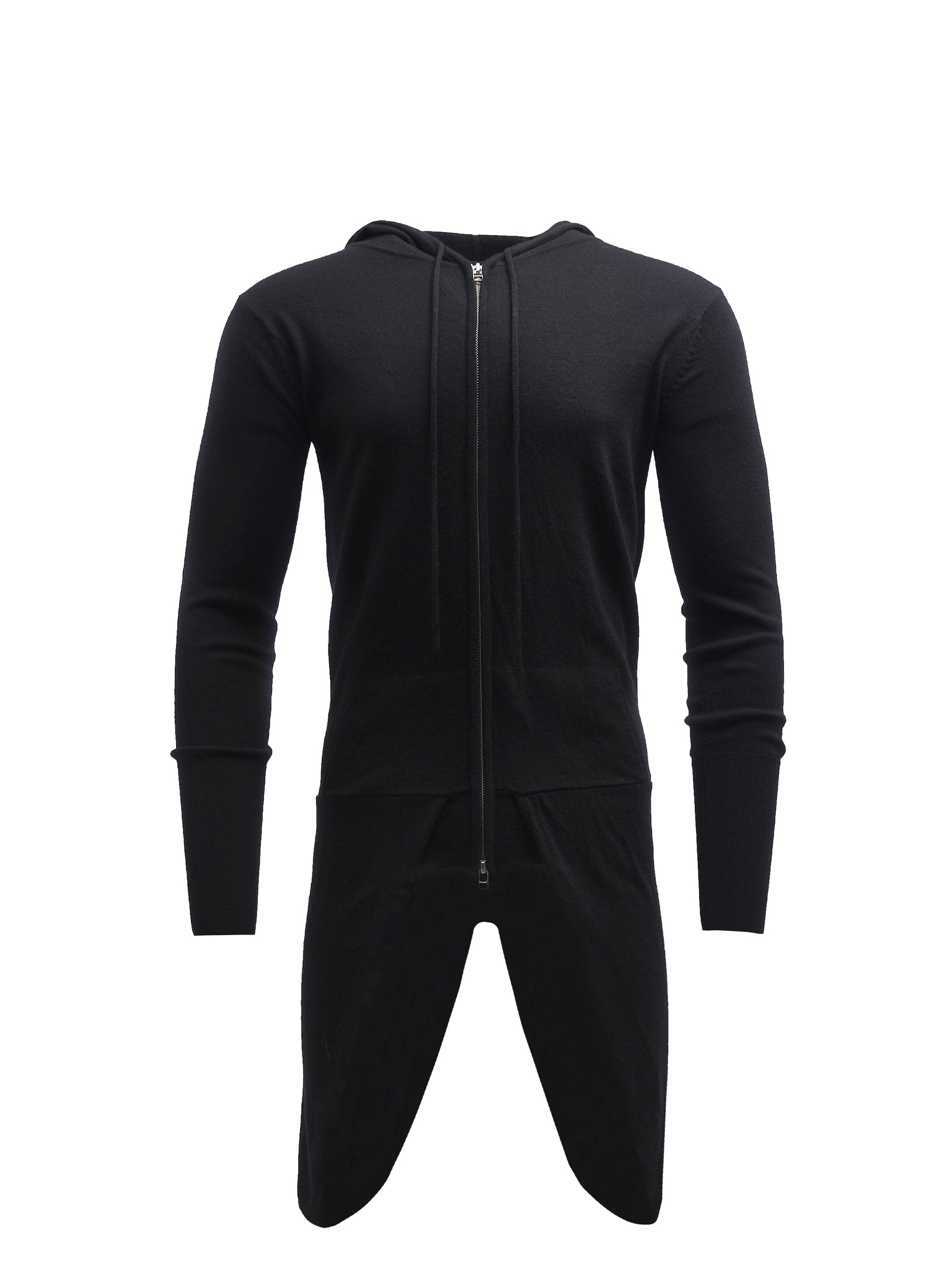 Black Zip-Up Long Tail Hoodie