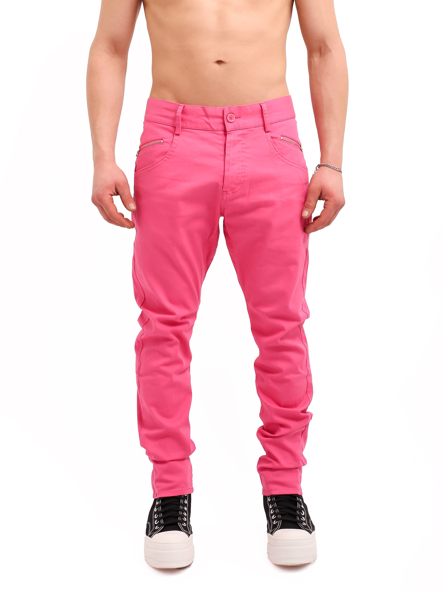 Bright Pink Straight Leg Jeans with Zip Detail