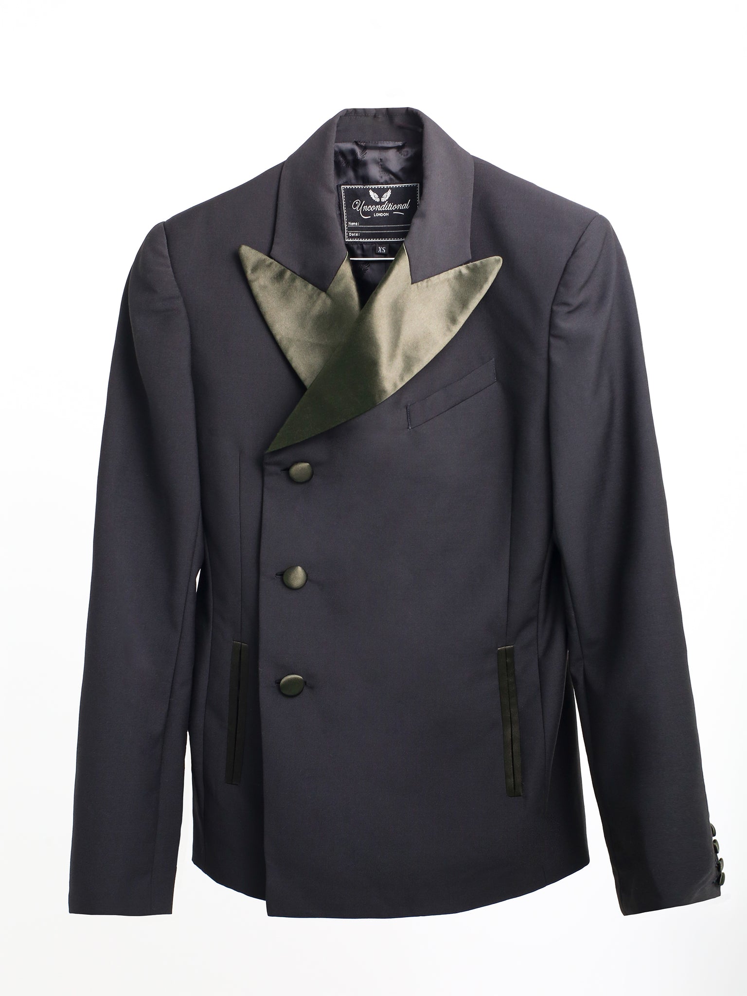 Black Suit Jacket Blazer with Green Collar