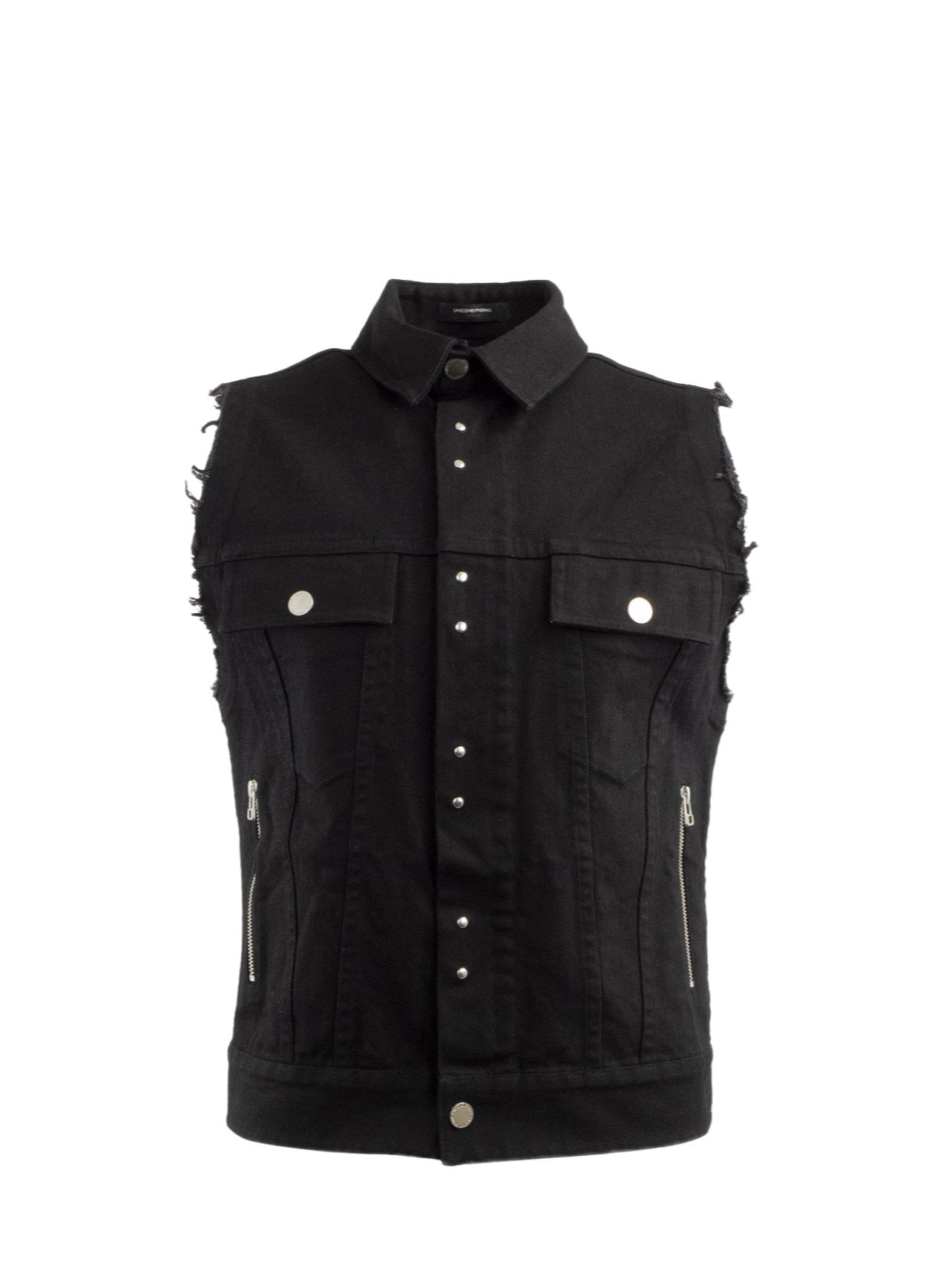 Black Denim Zip Sleeveless Jacket