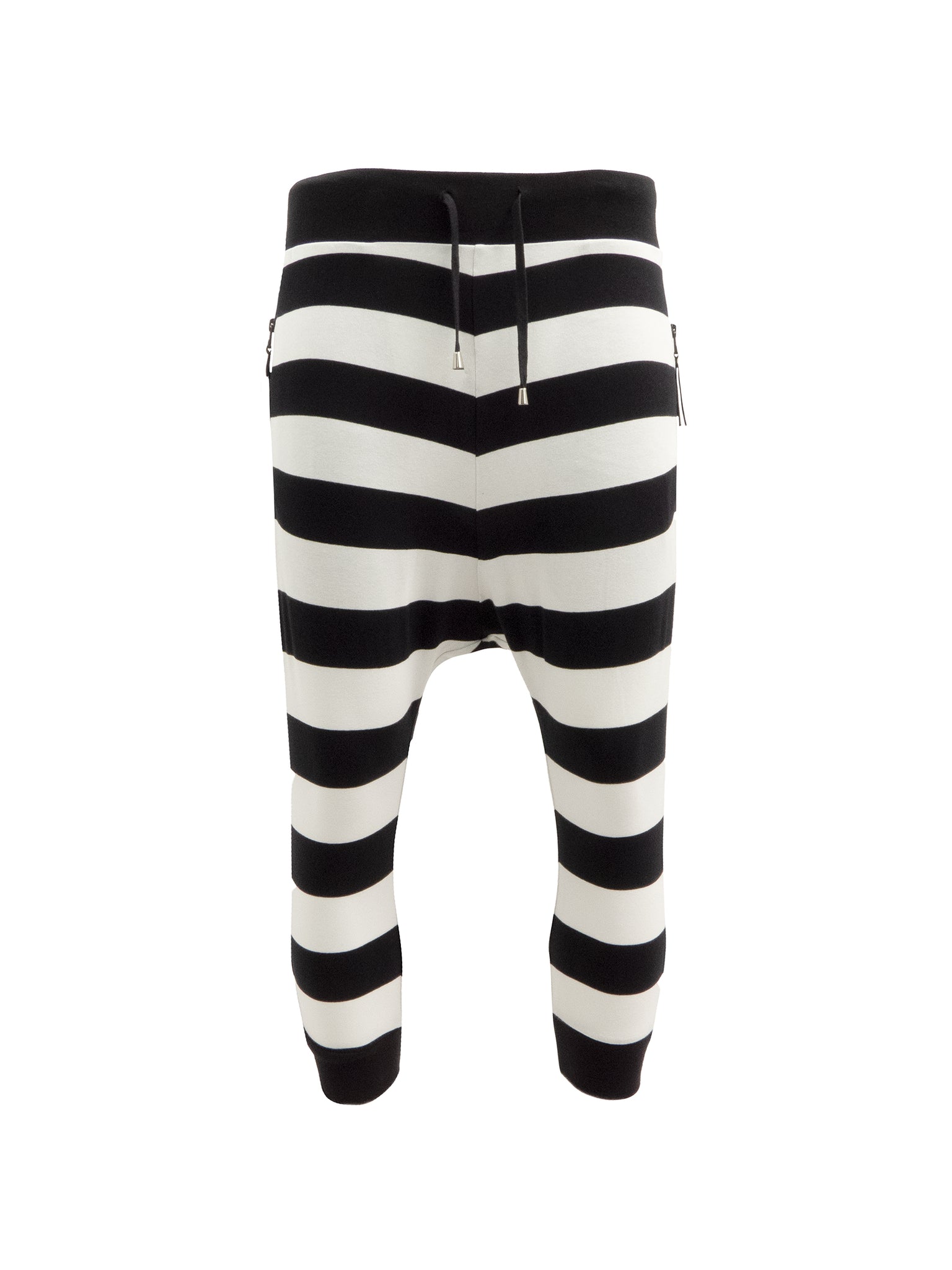 Black & White Stripe Drop Crotch Cropped Joggers