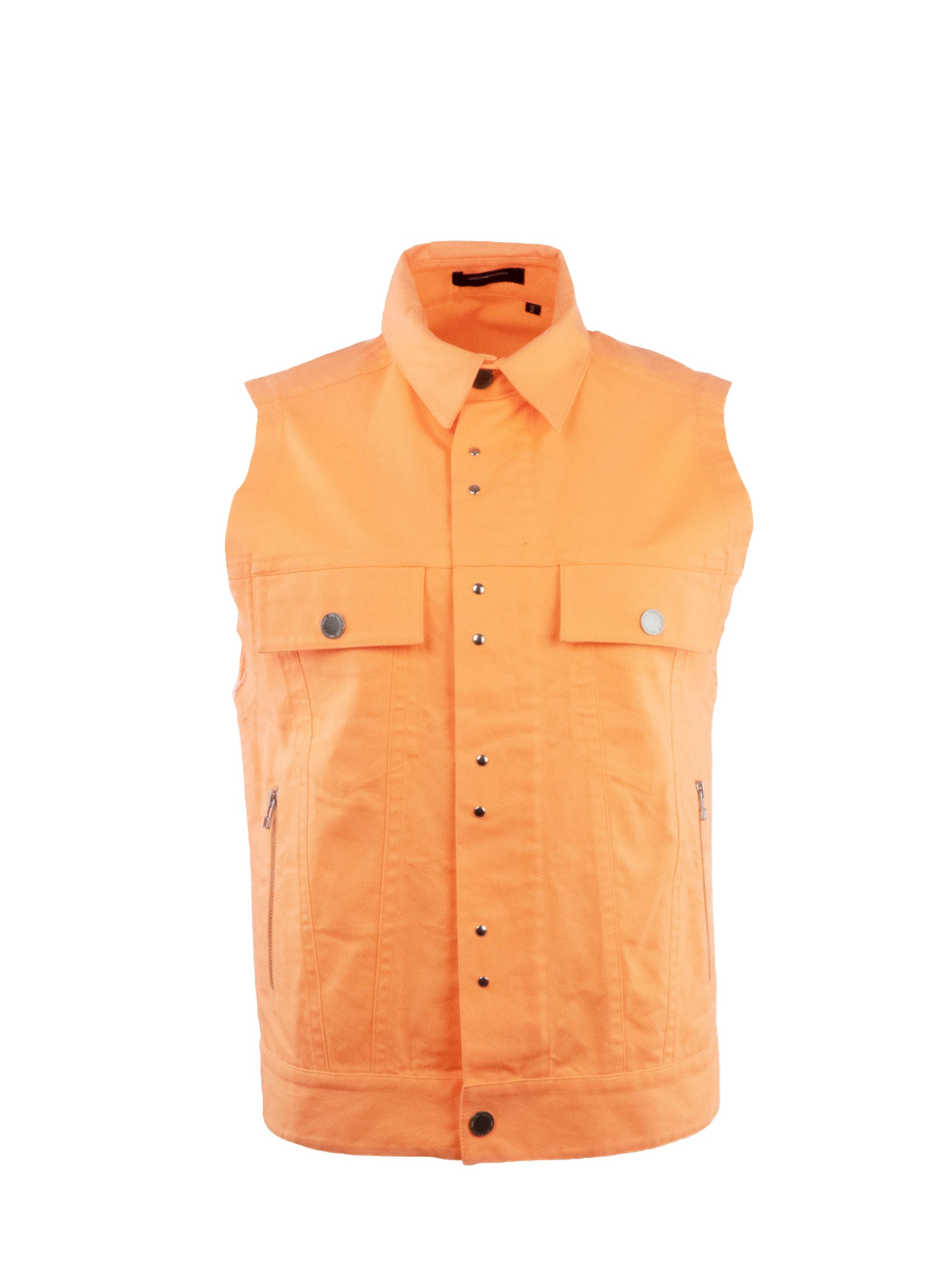 Bright Orange Denim Sleeveless Jacket
