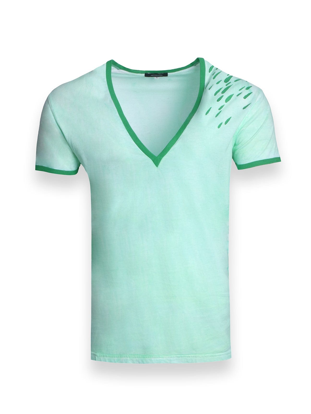 Aqua Coloured T-Shirt With Green Splash Details