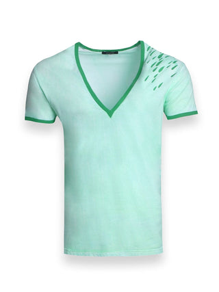 Aqua Coloured T-Shirt With Green Splash Details