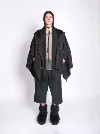 Dark Green Sleeveless Zip Up Poncho