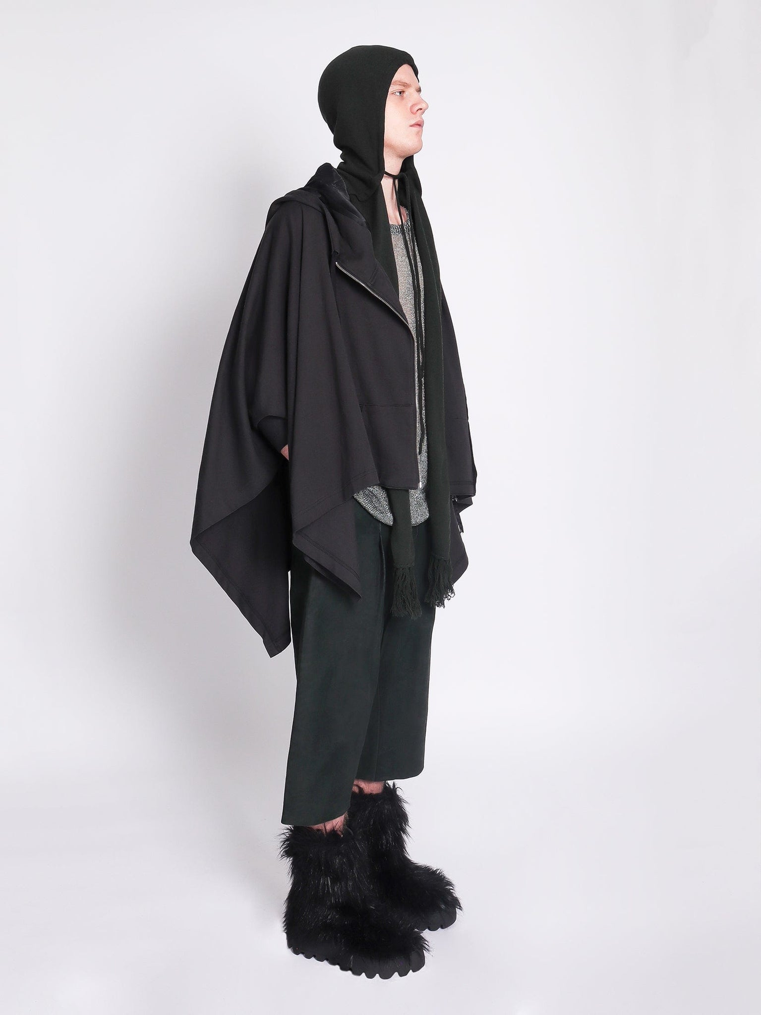 Dark Green Sleeveless Zip Up Poncho