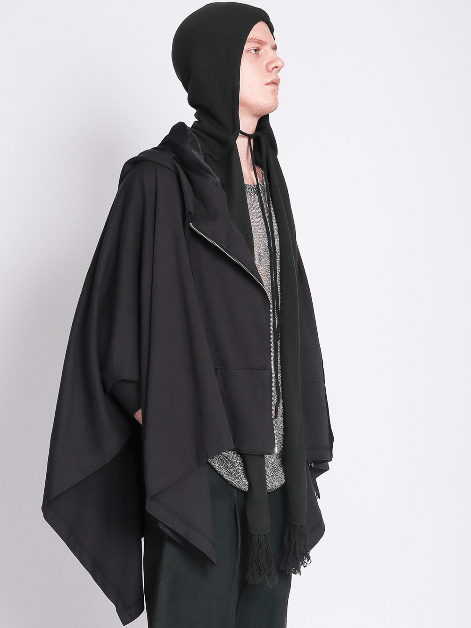 Dark Green Sleeveless Zip Up Poncho