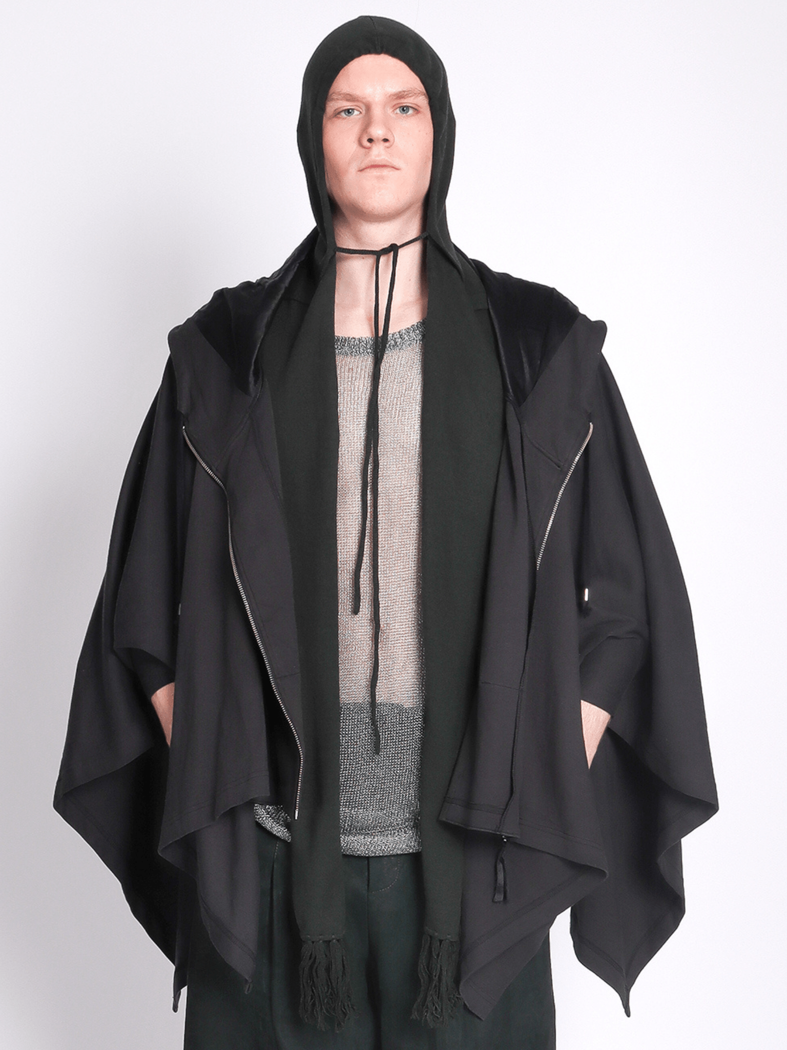 Dark Green Sleeveless Zip Up Poncho