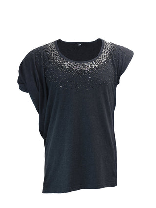 Dark Grey Asymmetric Sequin T-Shirt