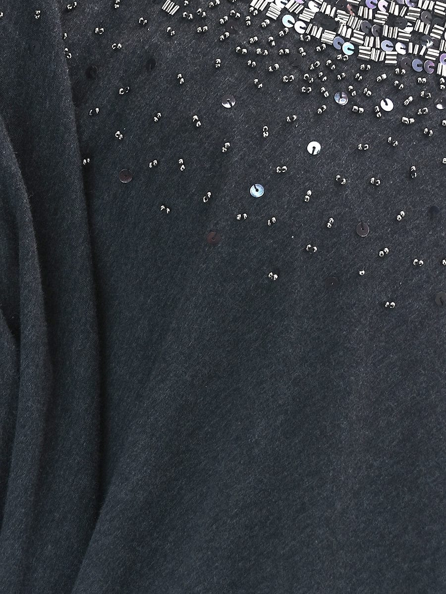 Dark Grey Asymmetric Sequin T-Shirt