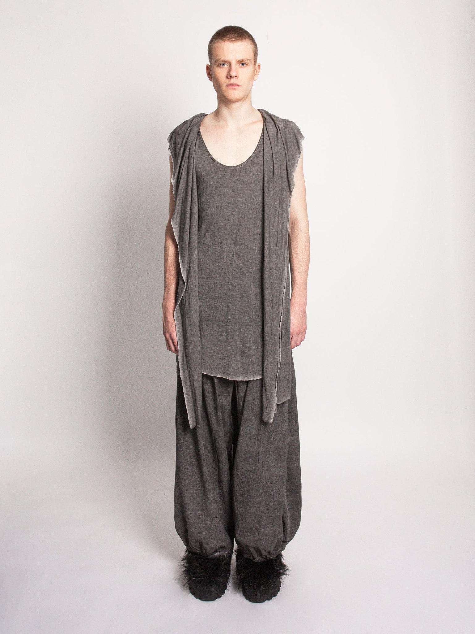 Dark Grey Drape Vest with Tie Up Detail