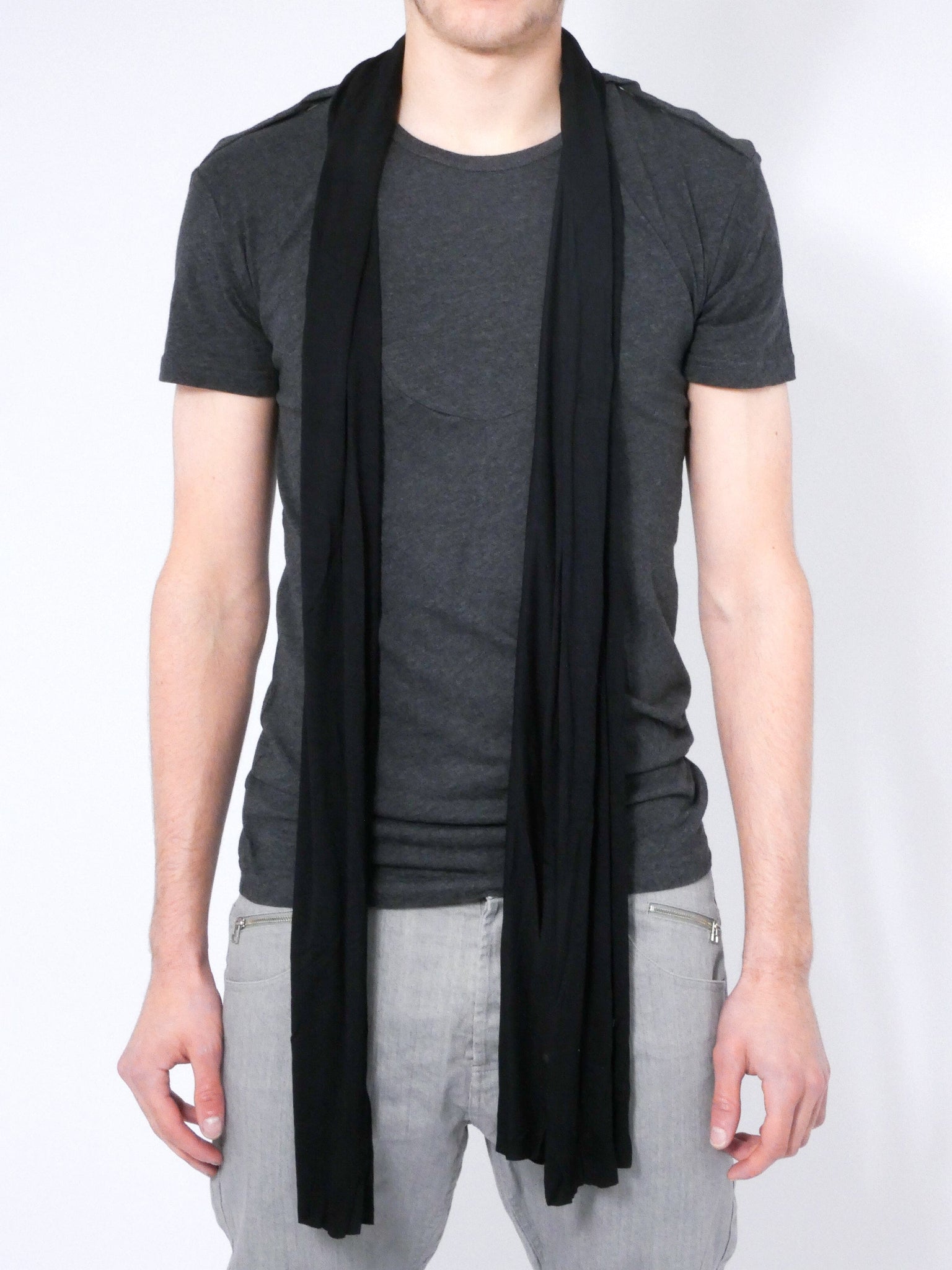 Dark Grey T-Shirt with Black Drape Material