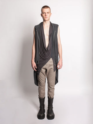 Dark Grey Tailcoat Zip Up Hooded Vest