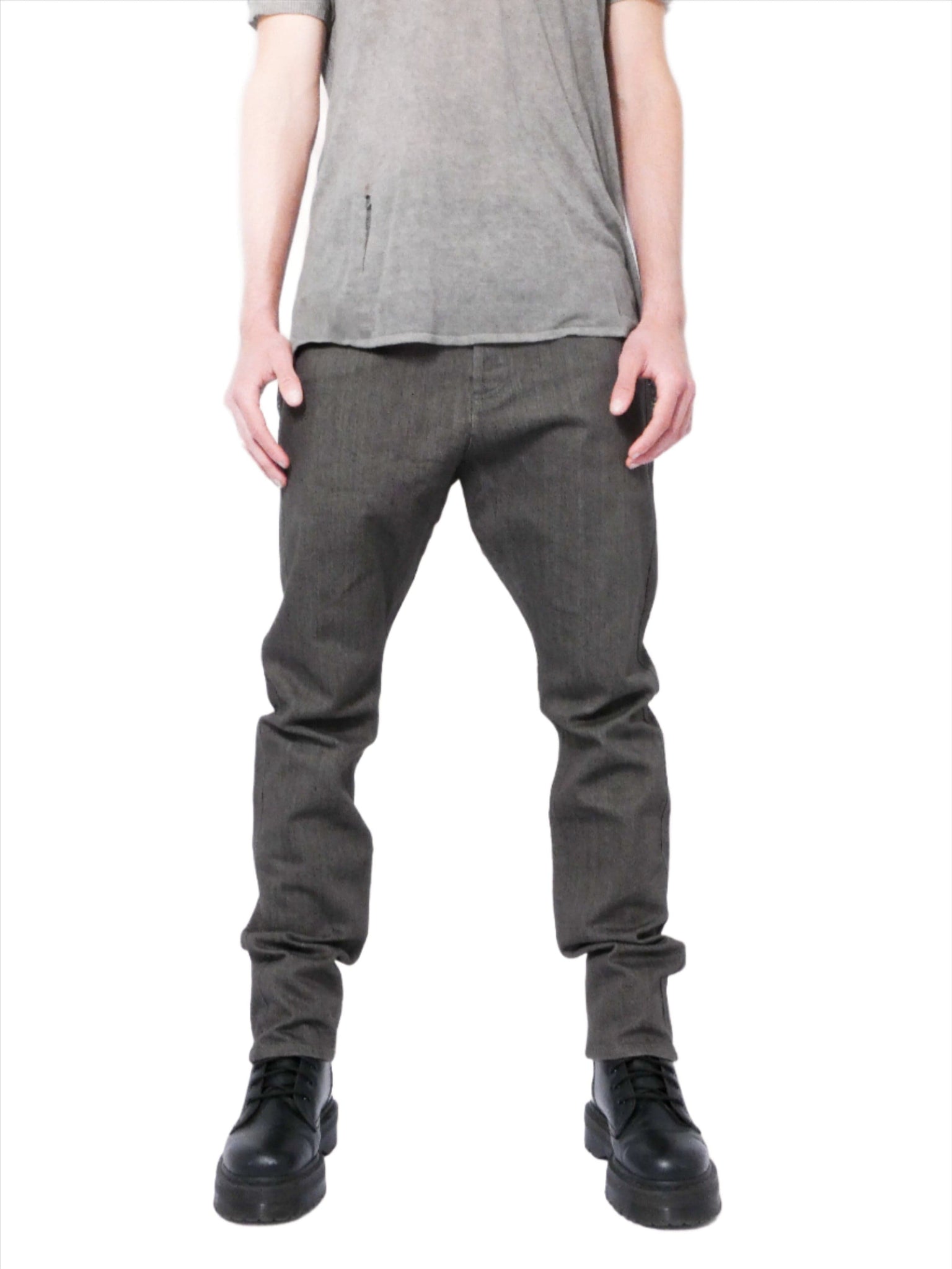 Dark Grey Textured Jeans with Side Zips