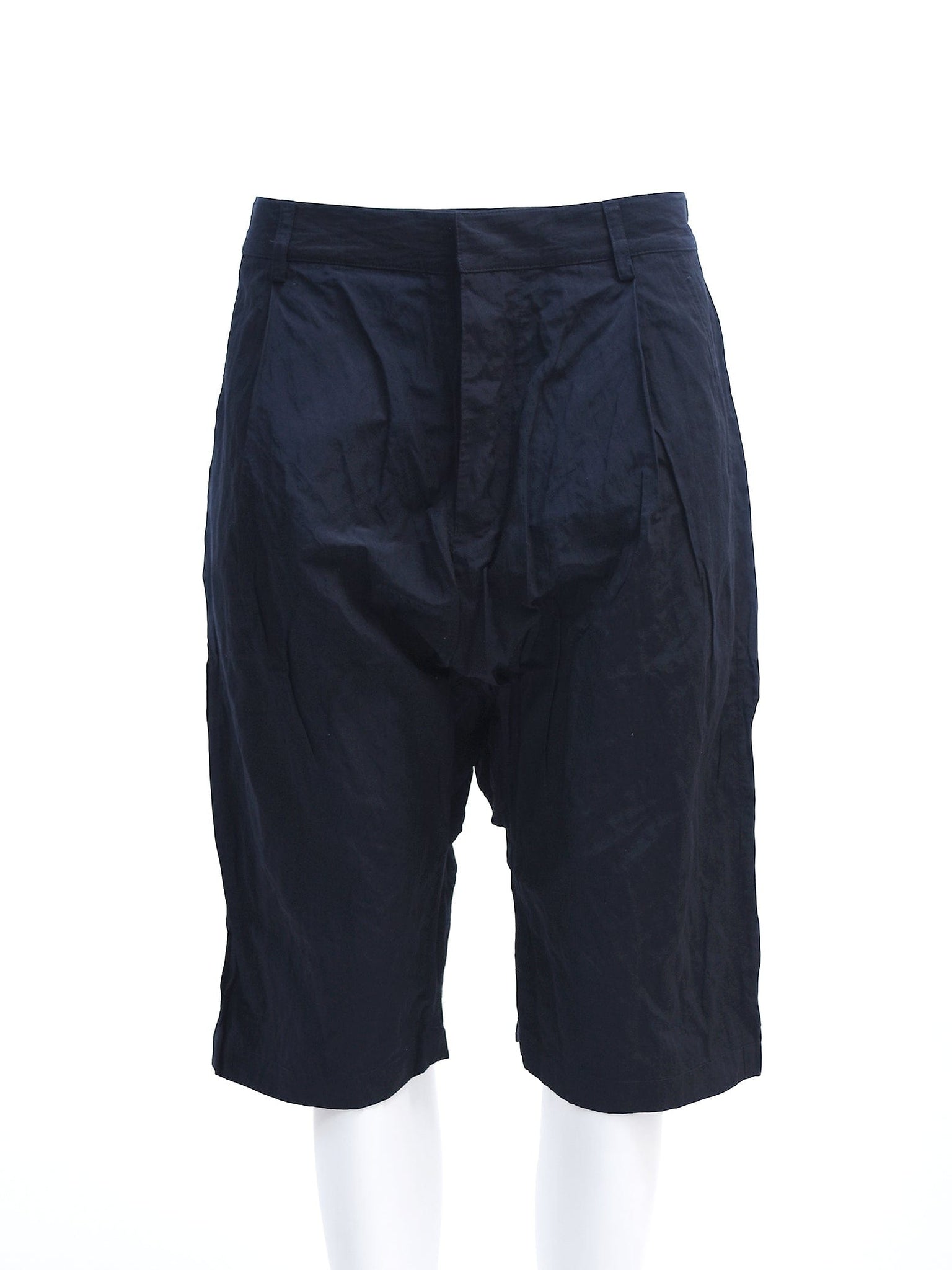 Dark Navy Creased Cotton Drop Crotch Shorts