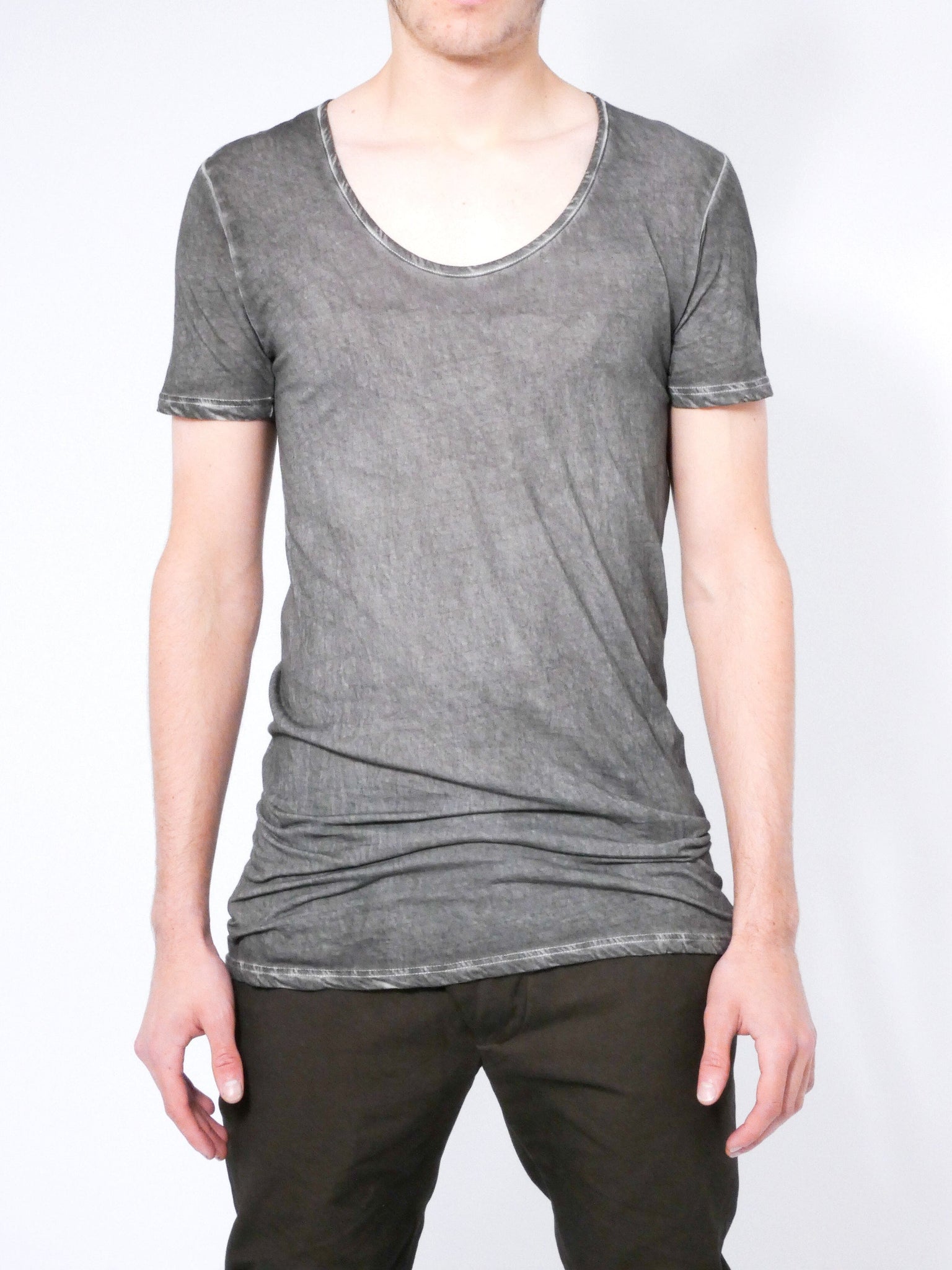 Deep Scoop Neck Distressed T-Shirt