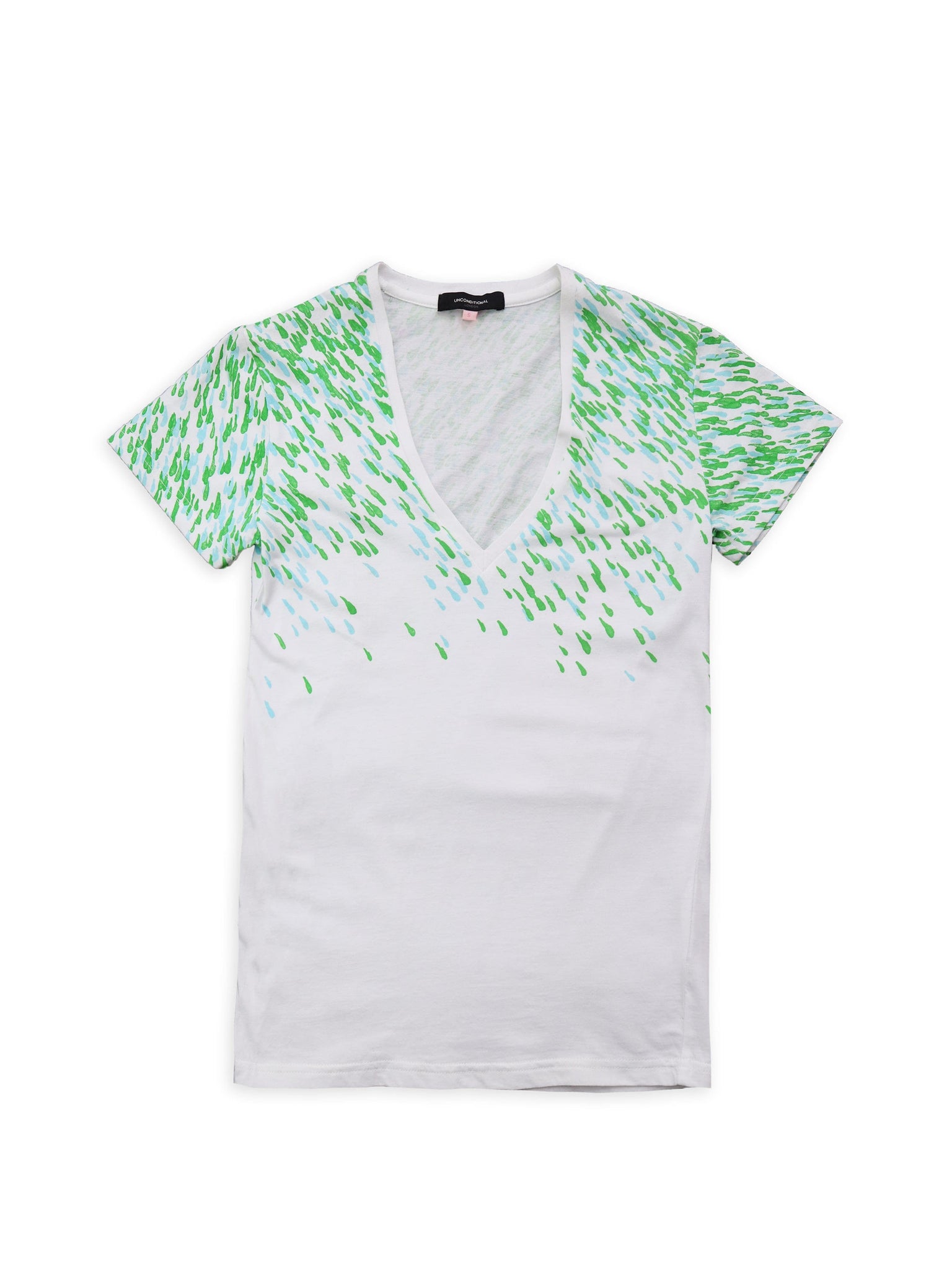 Green Drops V-Neck T-Shirt in White