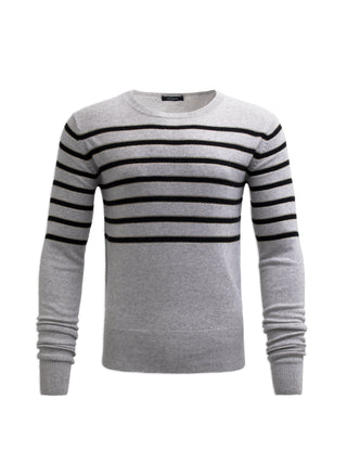 Grey Cashmere Blend Jumper with Black Stripes