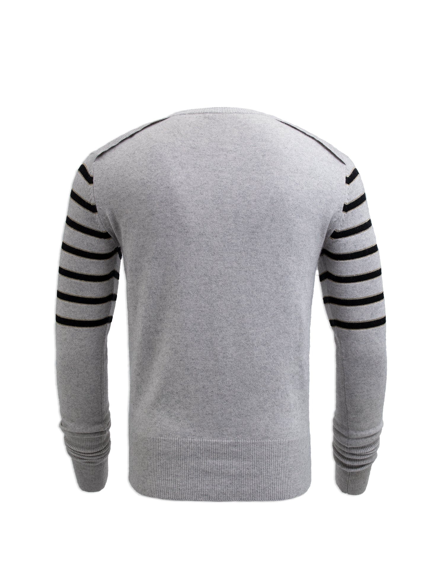 Grey Cashmere Blend Jumper with Black Stripes