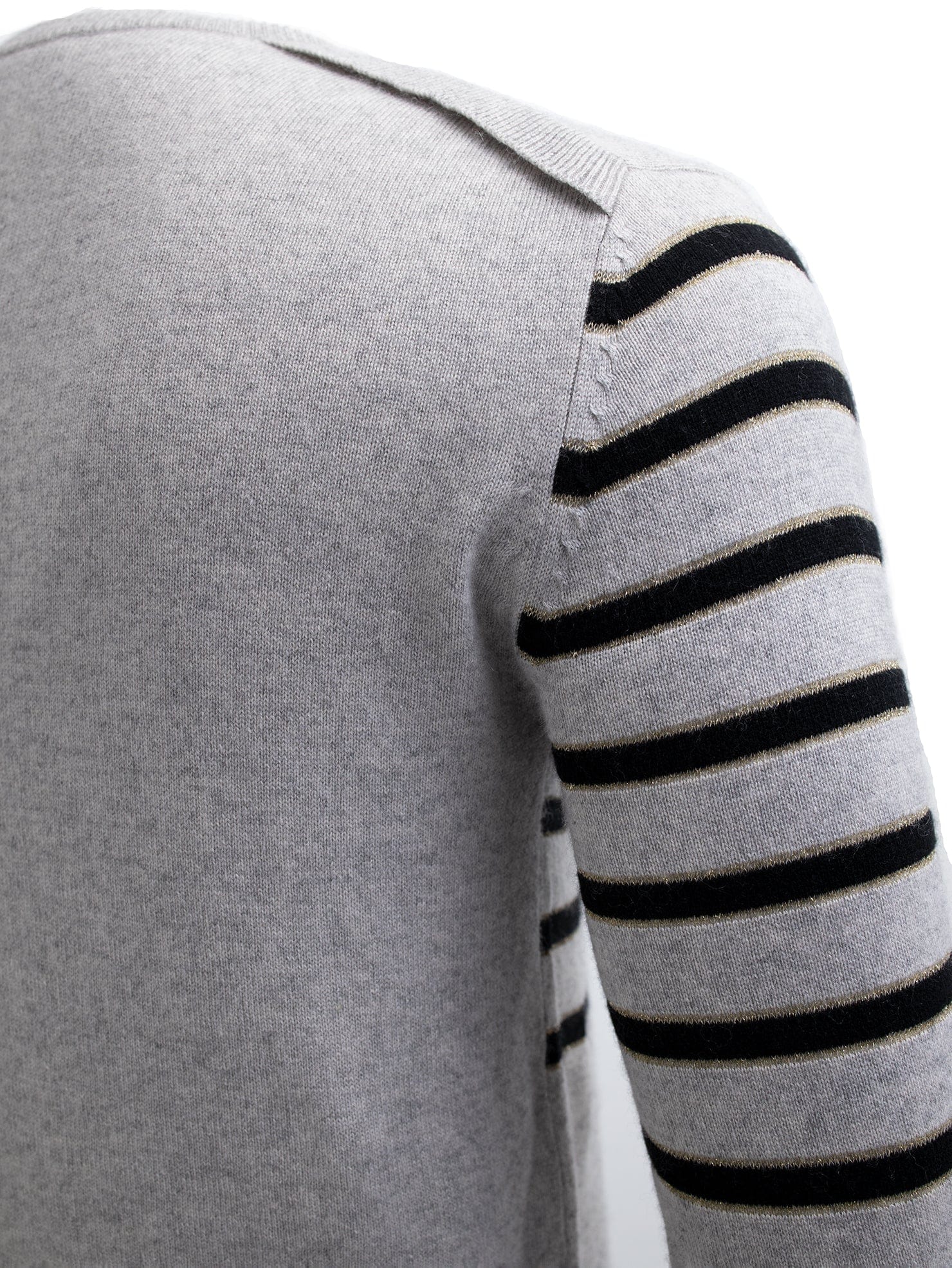 Grey Cashmere Blend Jumper with Black Stripes