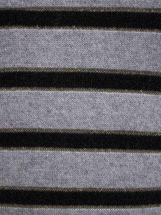 Grey Cashmere Blend Jumper with Black Stripes