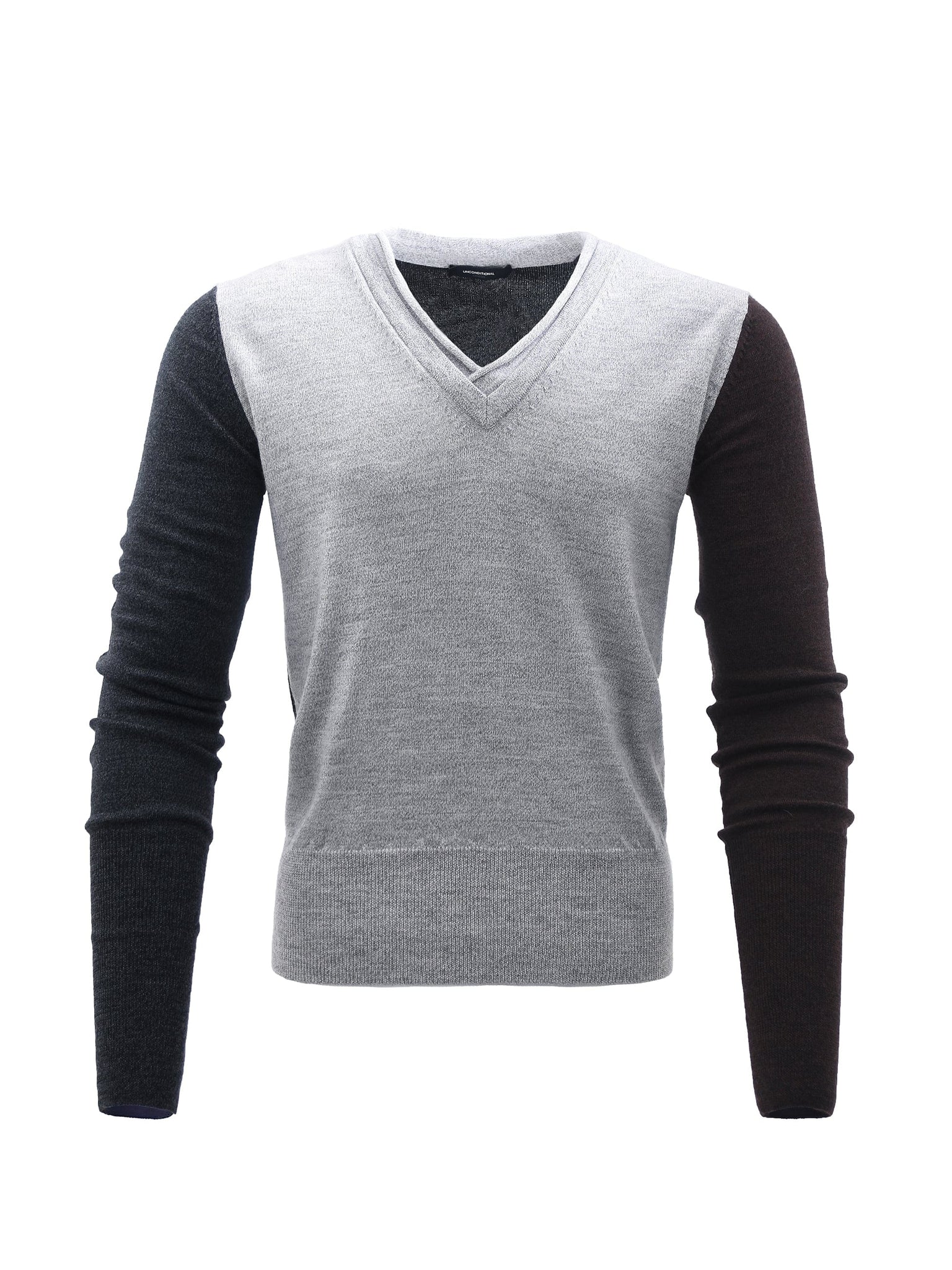 Grey Multicoloured V-Neck Wool Jumper