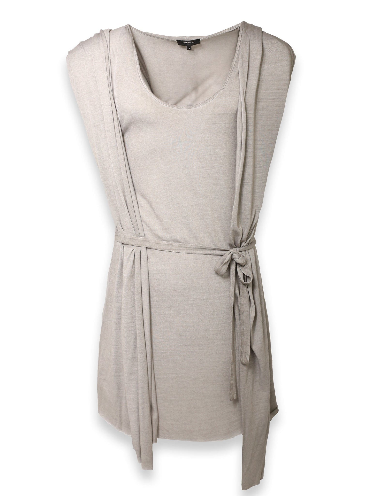 Grey Sleeveless Tie Up Drape Vest